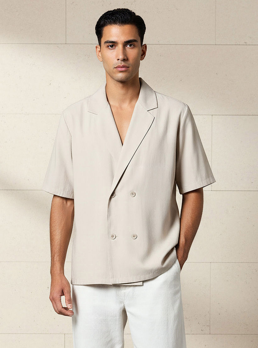 Men Regular Fit Collared Short Sleeves Blazer Shirt-men-clothing-shirts-image-5