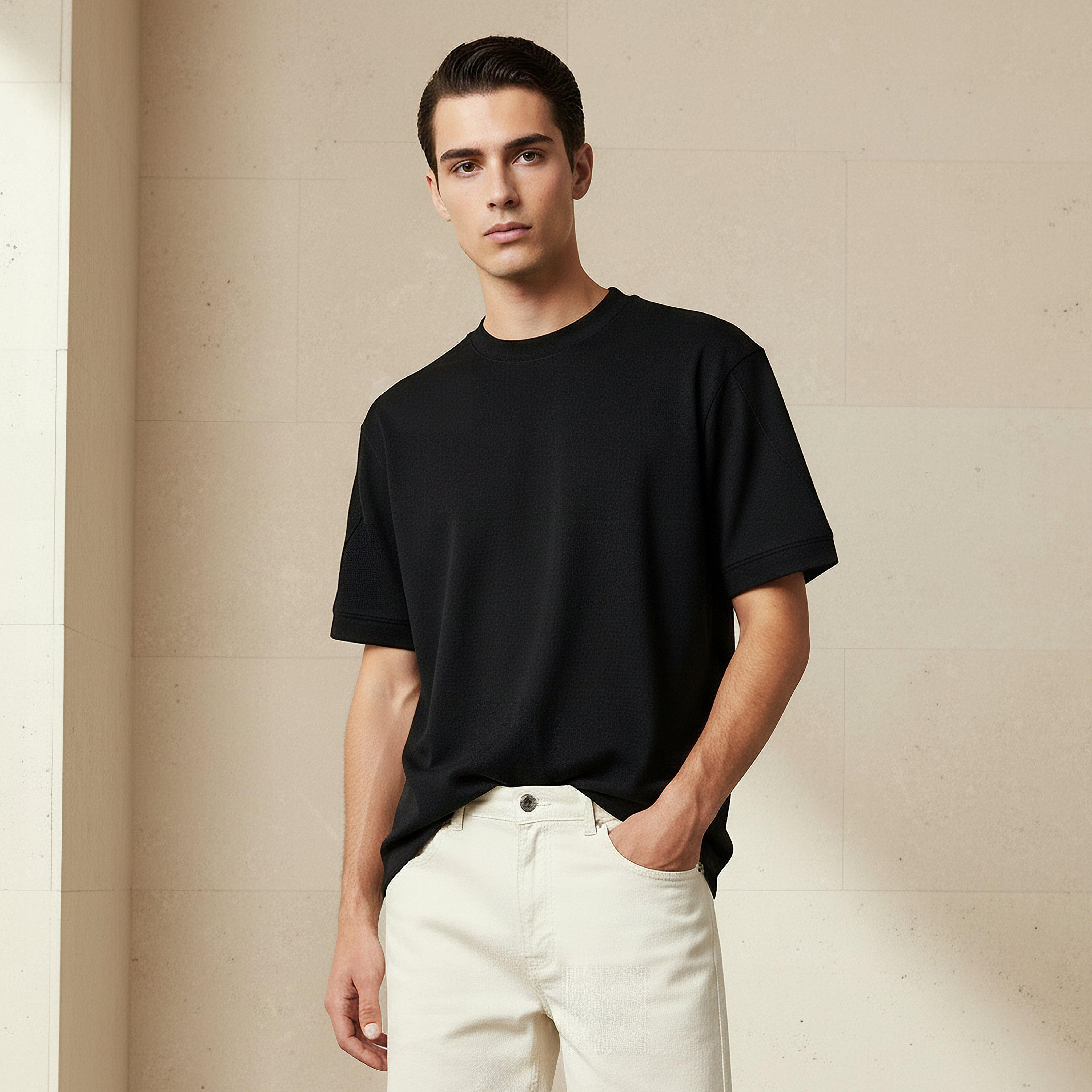 Men Relaxed Crew Neck Short Sleeves Textured T-shirt-men-clothing-tshirtsandpolos-tshirts-image-1