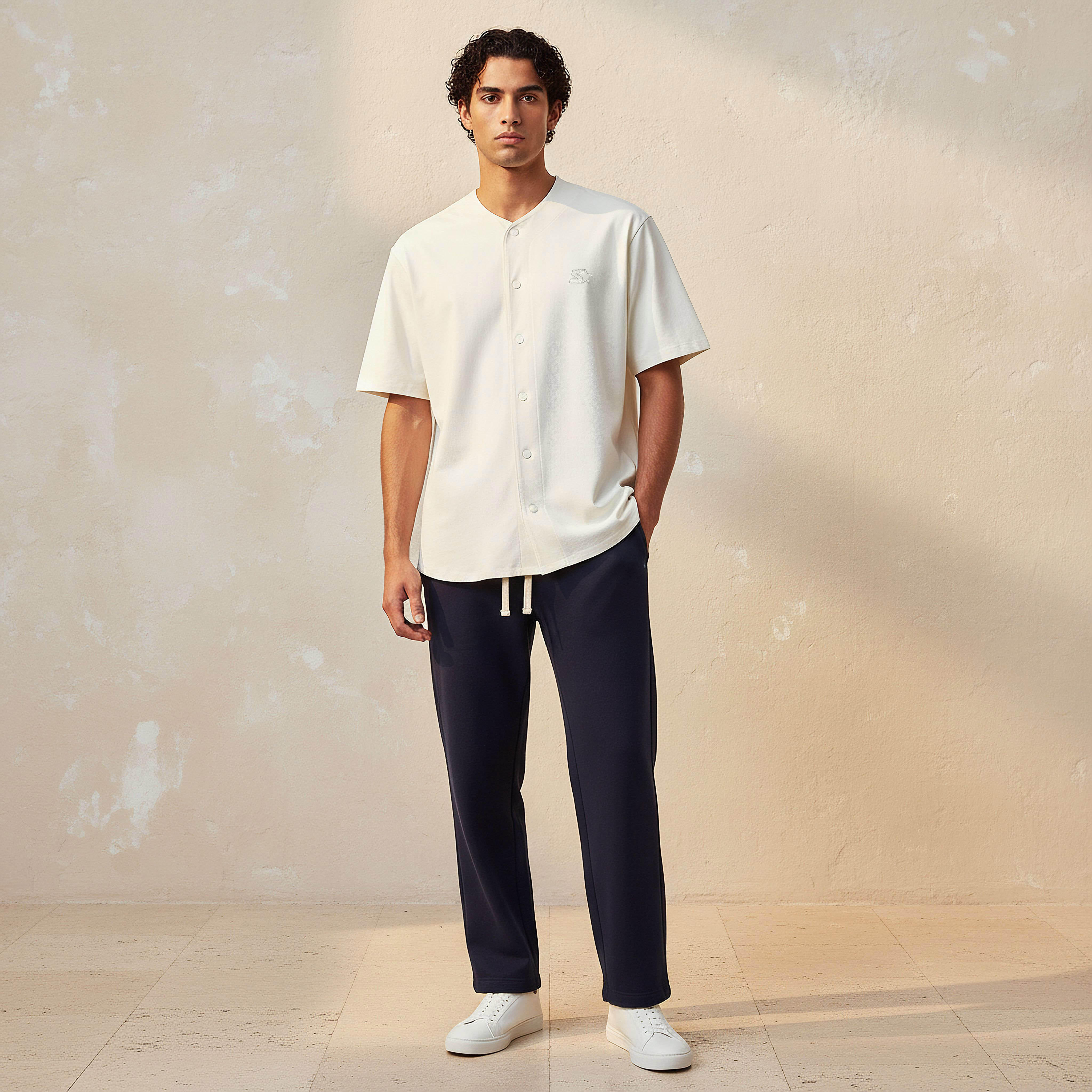 Men Regular Fit V-neck Embroidered Short Sleeves Baseball Shirt-men-clothing-shirts-image-3