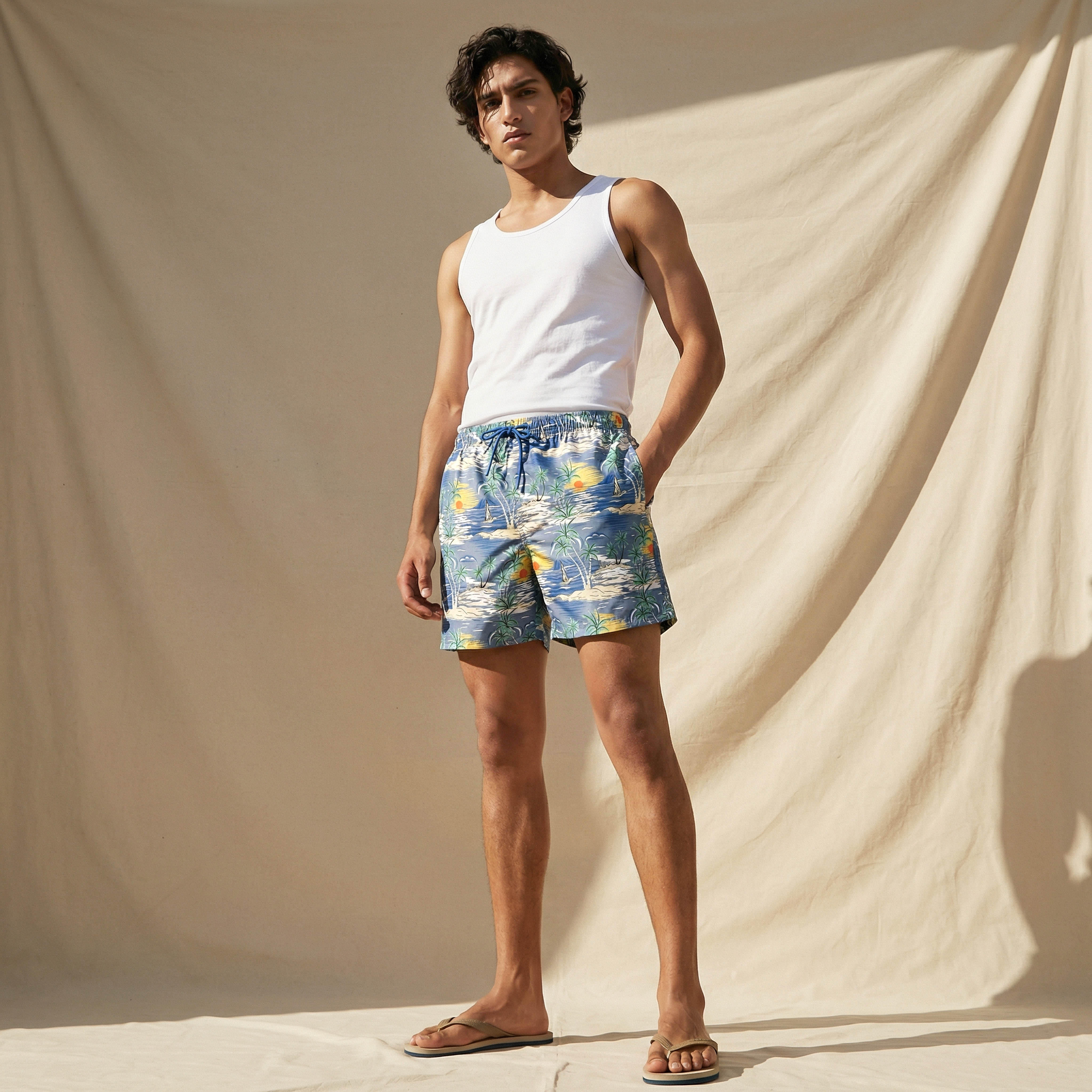 Men Tropical Print Swim Shorts-men-clothing-swimandbeach-shorts-image-1