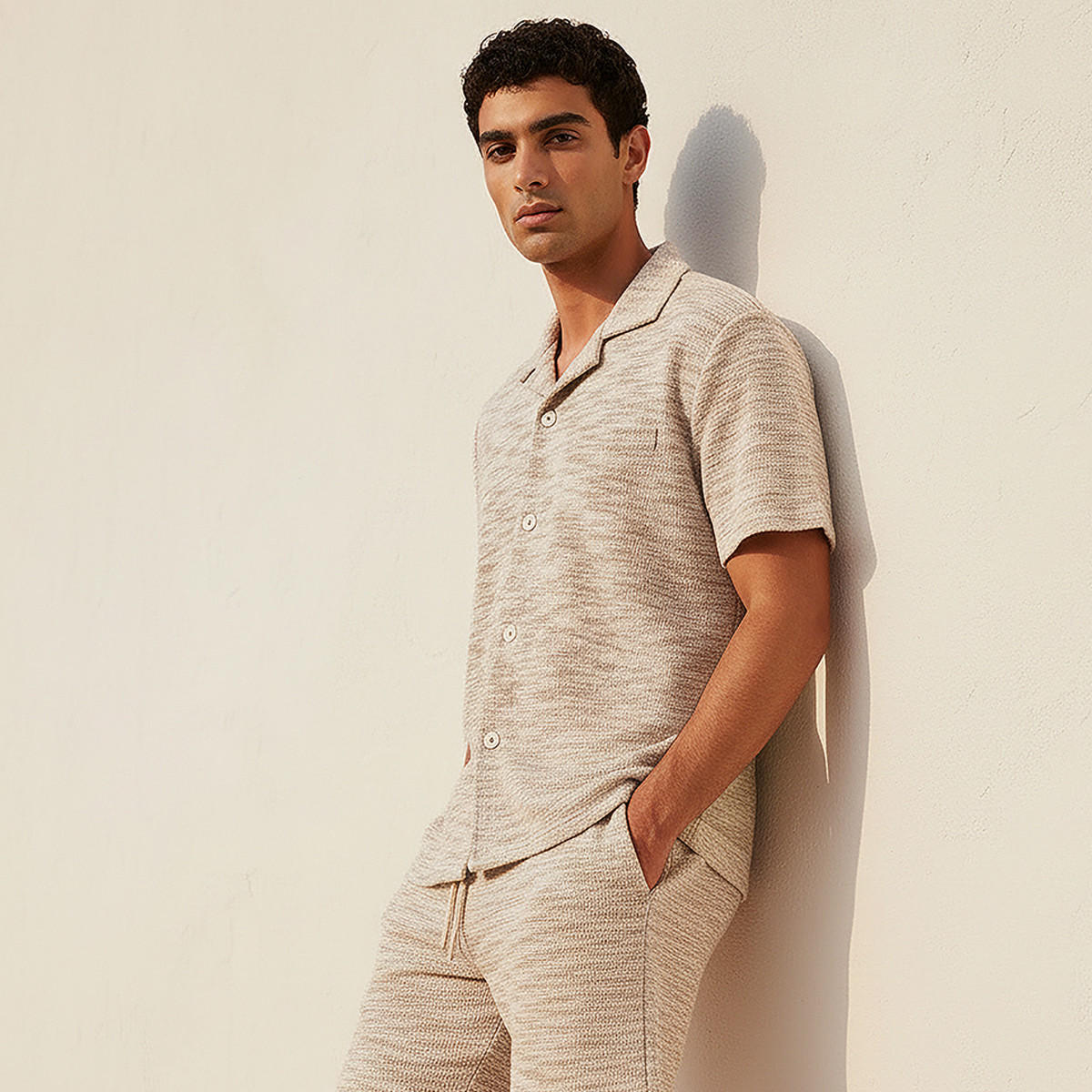 Men Camp Collar Jacquard Short Sleeve Shirt-men-clothing-shirts-image-1