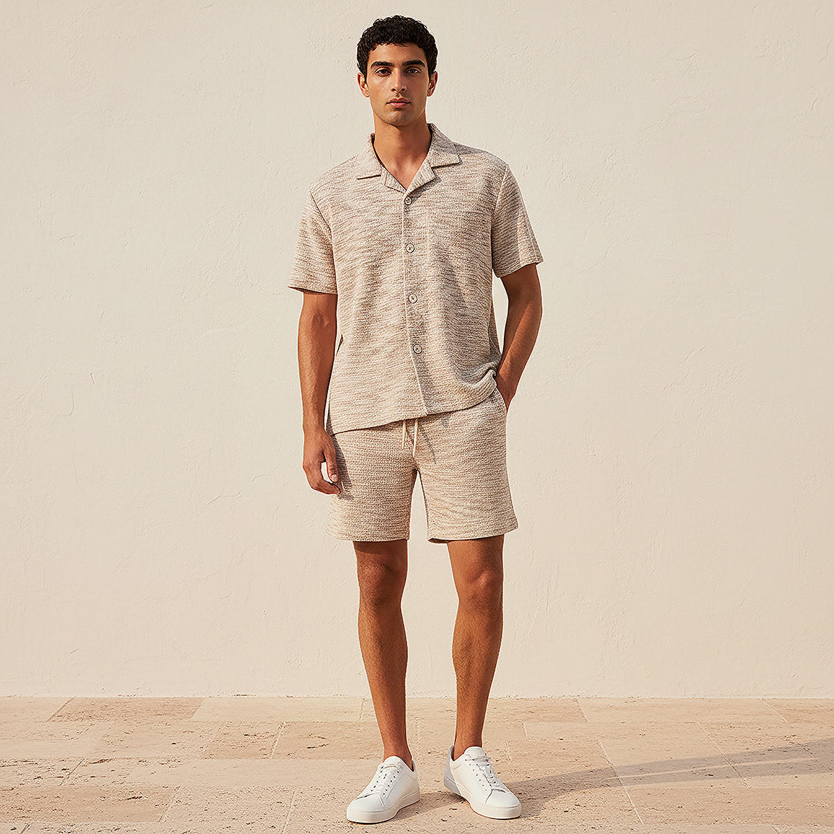 Men Camp Collar Jacquard Short Sleeve Shirt-men-clothing-shirts-image-3