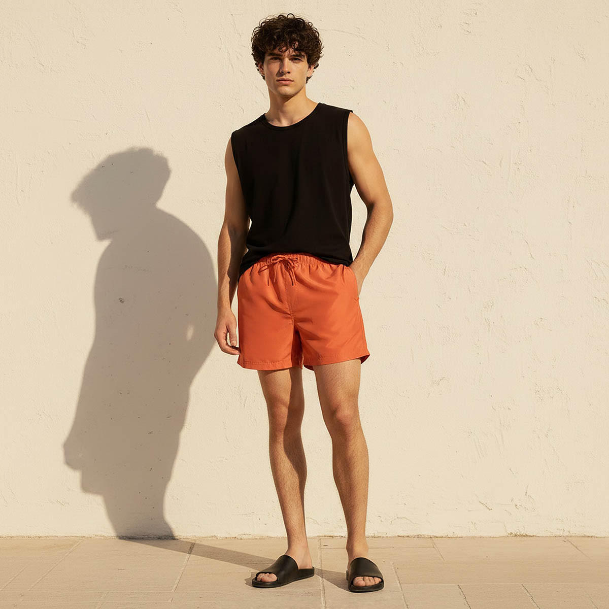 Men Drawstring Waist Swim Shorts-men-clothing-swimandbeach-shorts-image-3