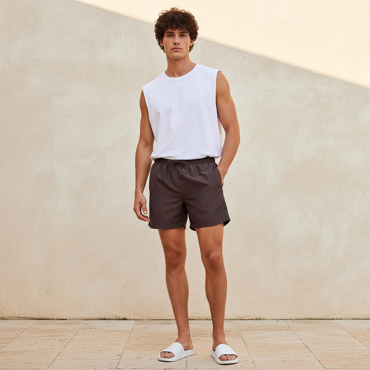 Men Drawstring Waist Shorts-men-clothing-swimandbeach-shorts-image-3