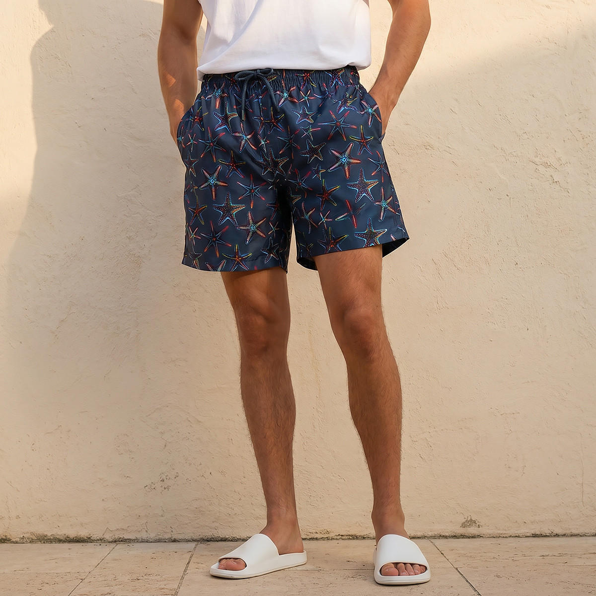 Men Starfish Print Shorts-men-clothing-swimandbeach-shorts-image-1