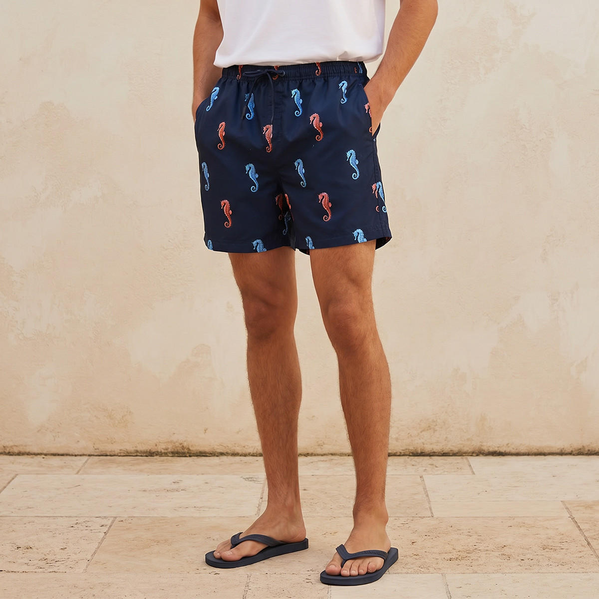Men Seahorse Print Shorts-men-clothing-swimandbeach-shorts-image-1