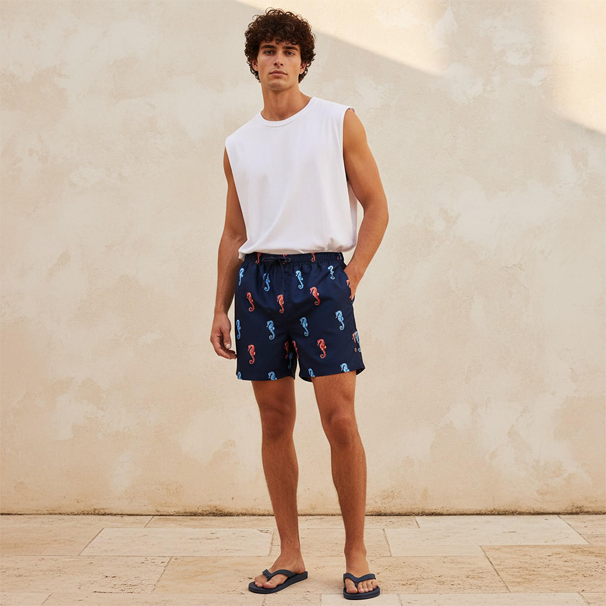 Men Seahorse Print Shorts-men-clothing-swimandbeach-shorts-image-3