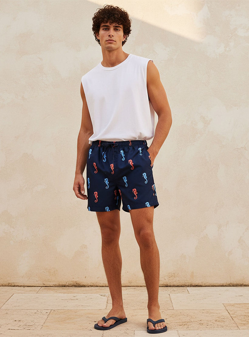 Men Seahorse Print Shorts-men-clothing-swimandbeach-shorts-image-3