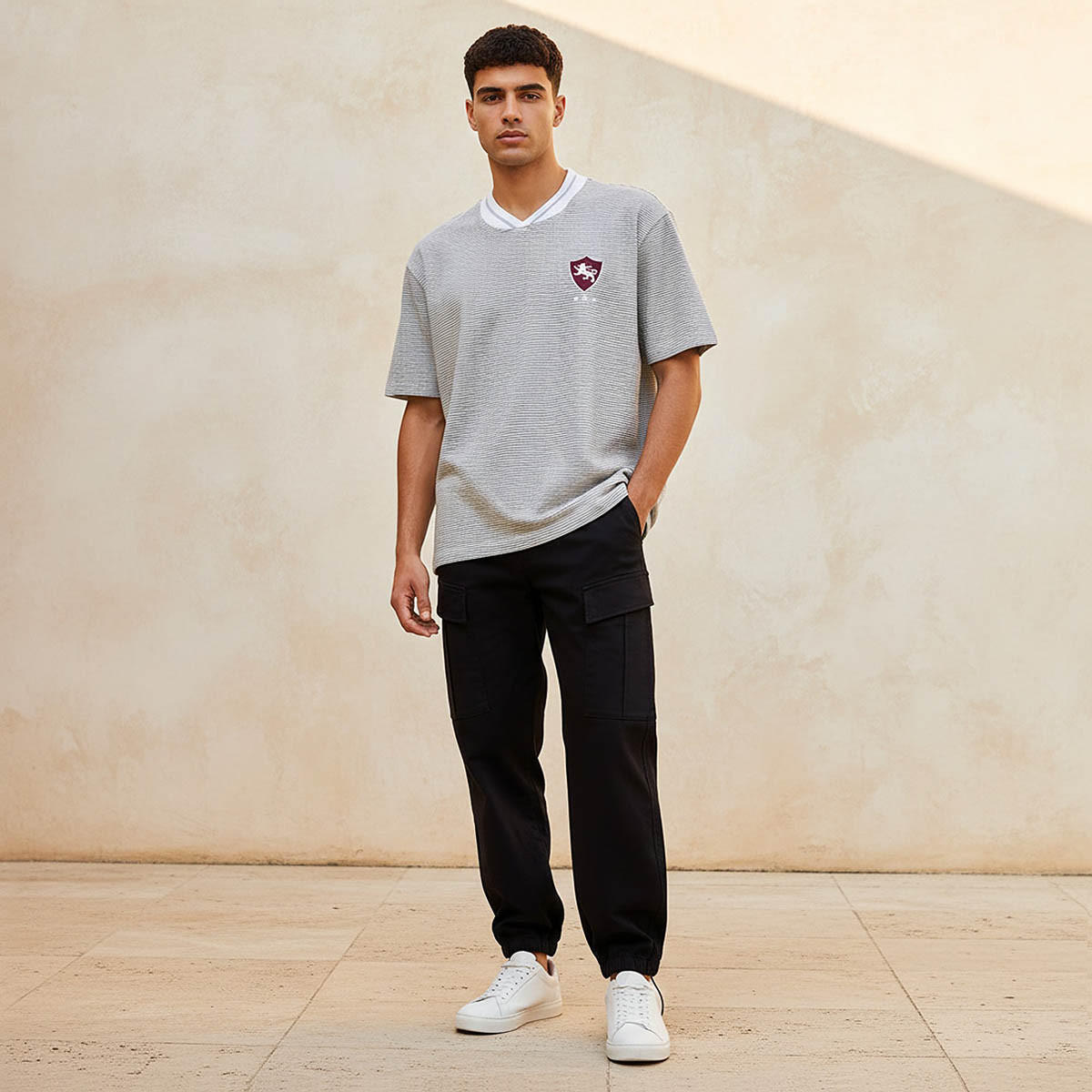 Men Regular Fit V-neck Short Sleeves Textured T-shirt-men-clothing-tshirtsandpolos-tshirts-image-3
