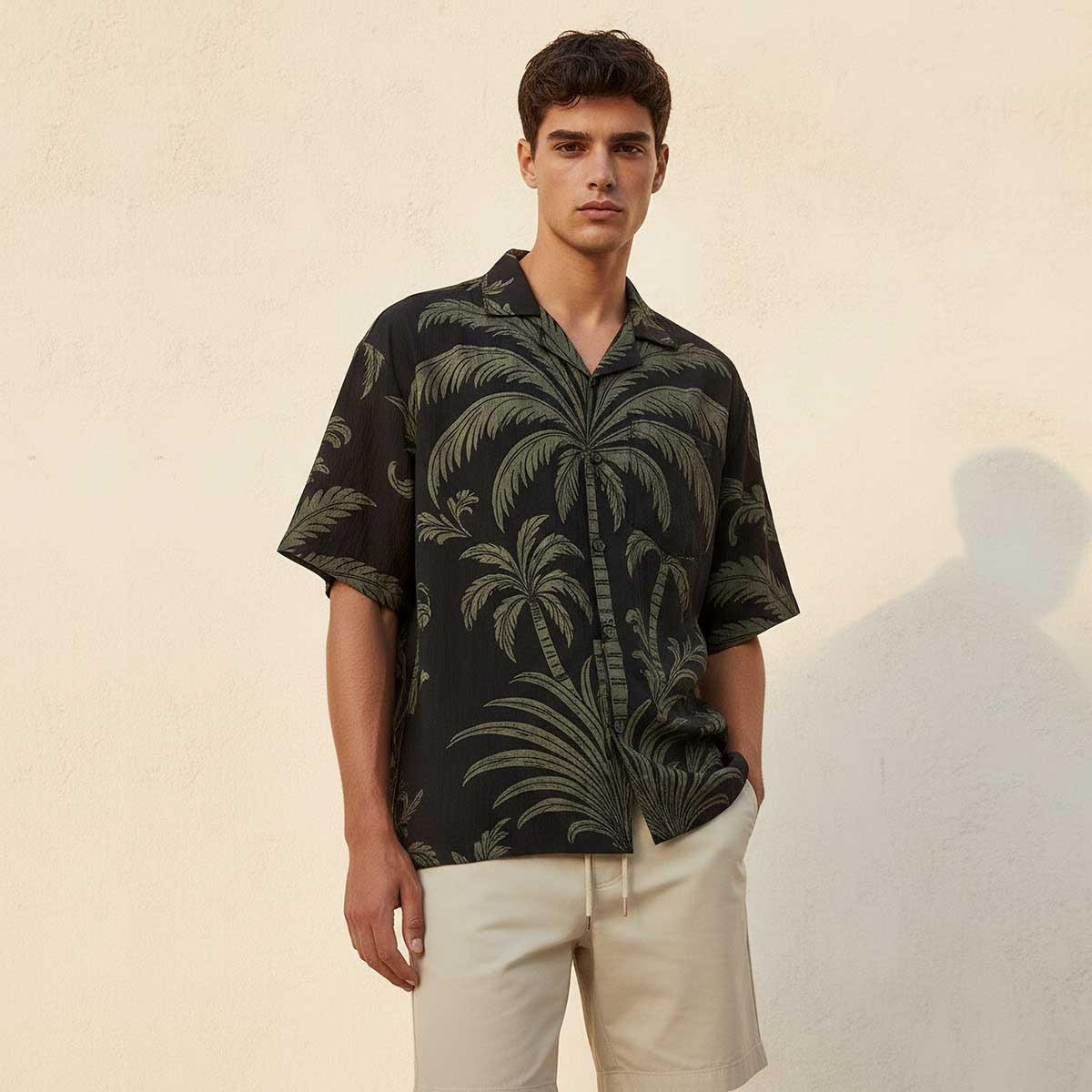 Splash Youth Resort Collar Palm Print Short Sleeves Shirt-men-clothing-shirts-image-1