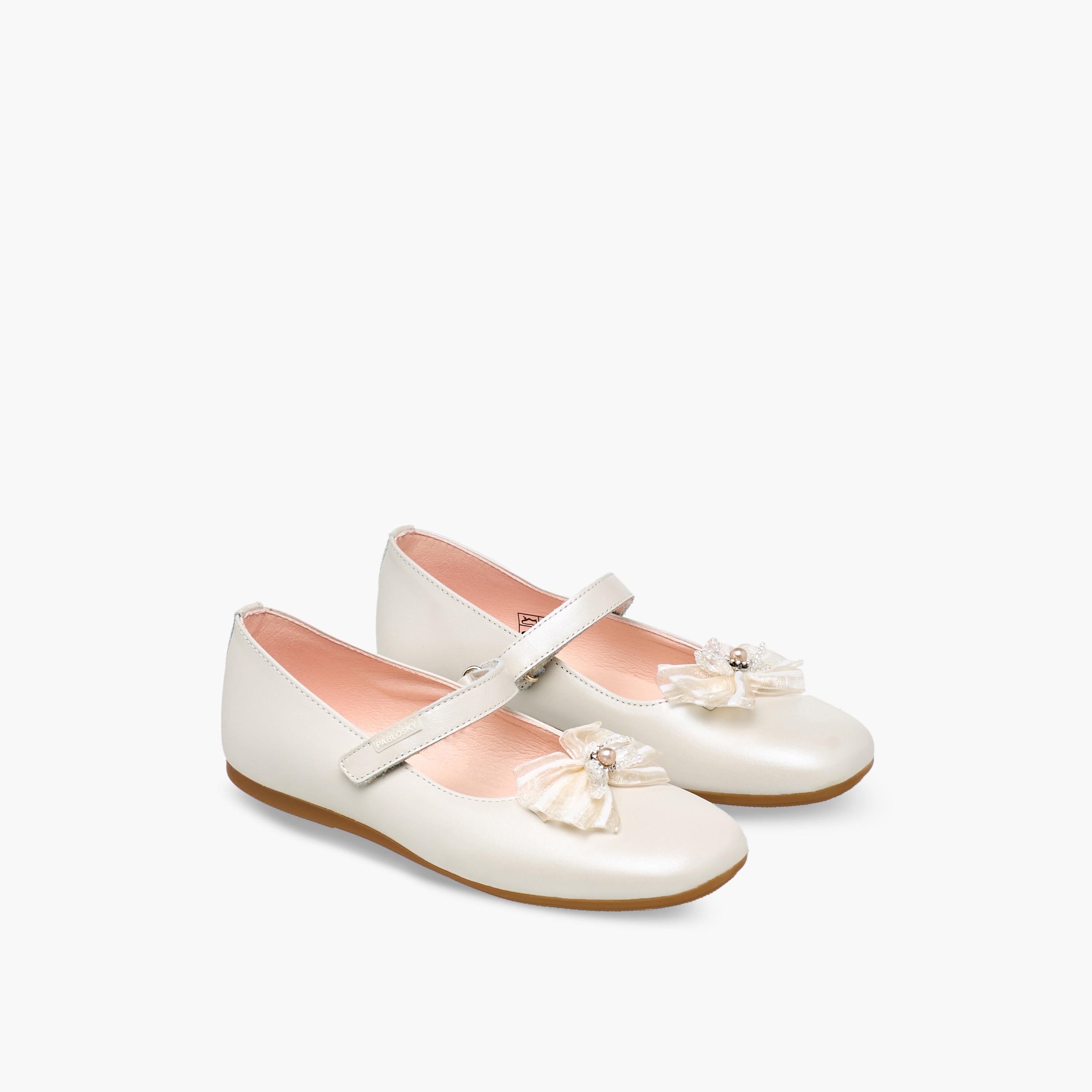 حذاء ماري جين جلدي بشريط إغلاق لاصق وفيونكة للبنات من بابلوسكي-girls-shoes-maryjanes-image-1