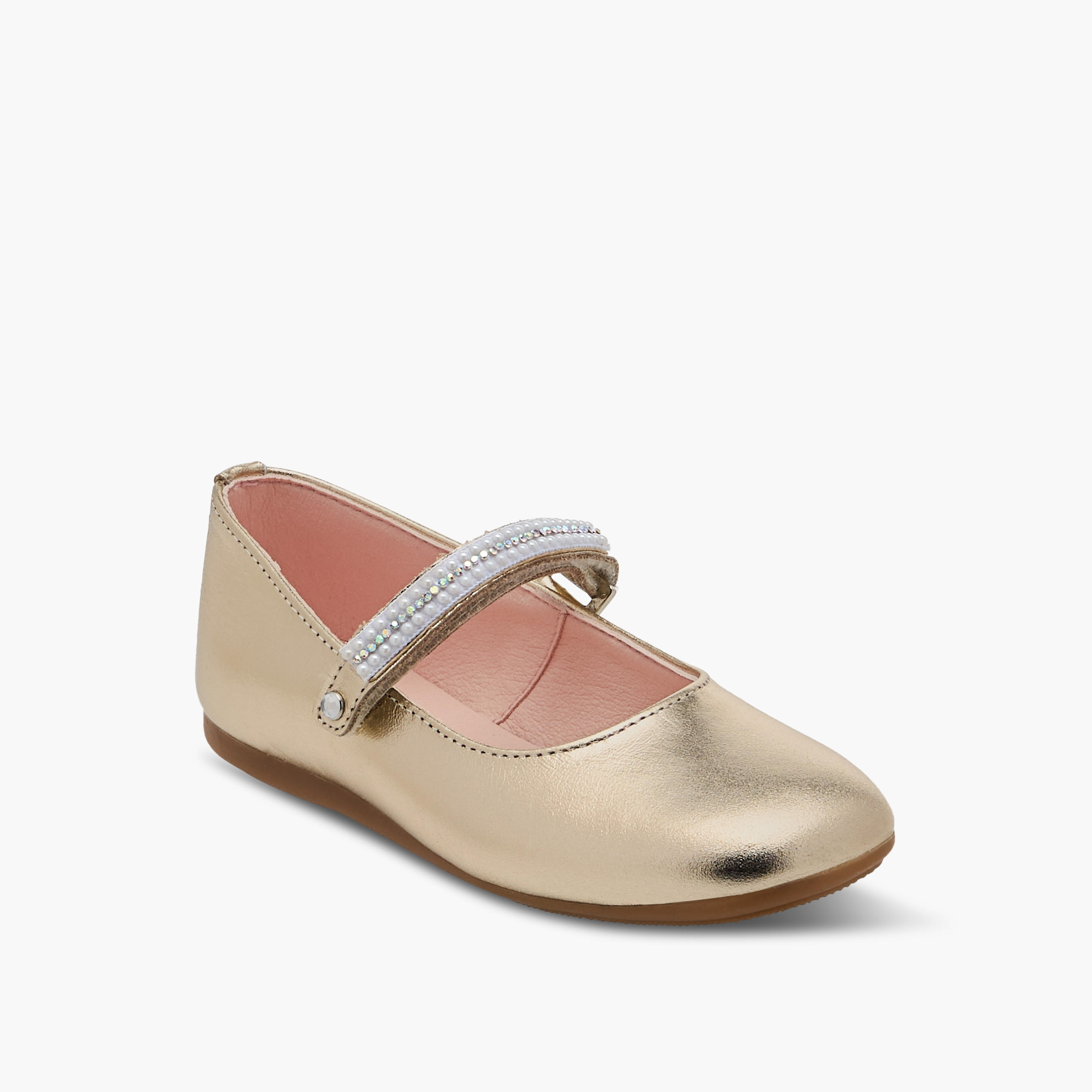 Pablosky Girls' Pearl Embellished Mary Jane Shoes with Hook and Loop Closure-girls-shoes-maryjanes-image-2