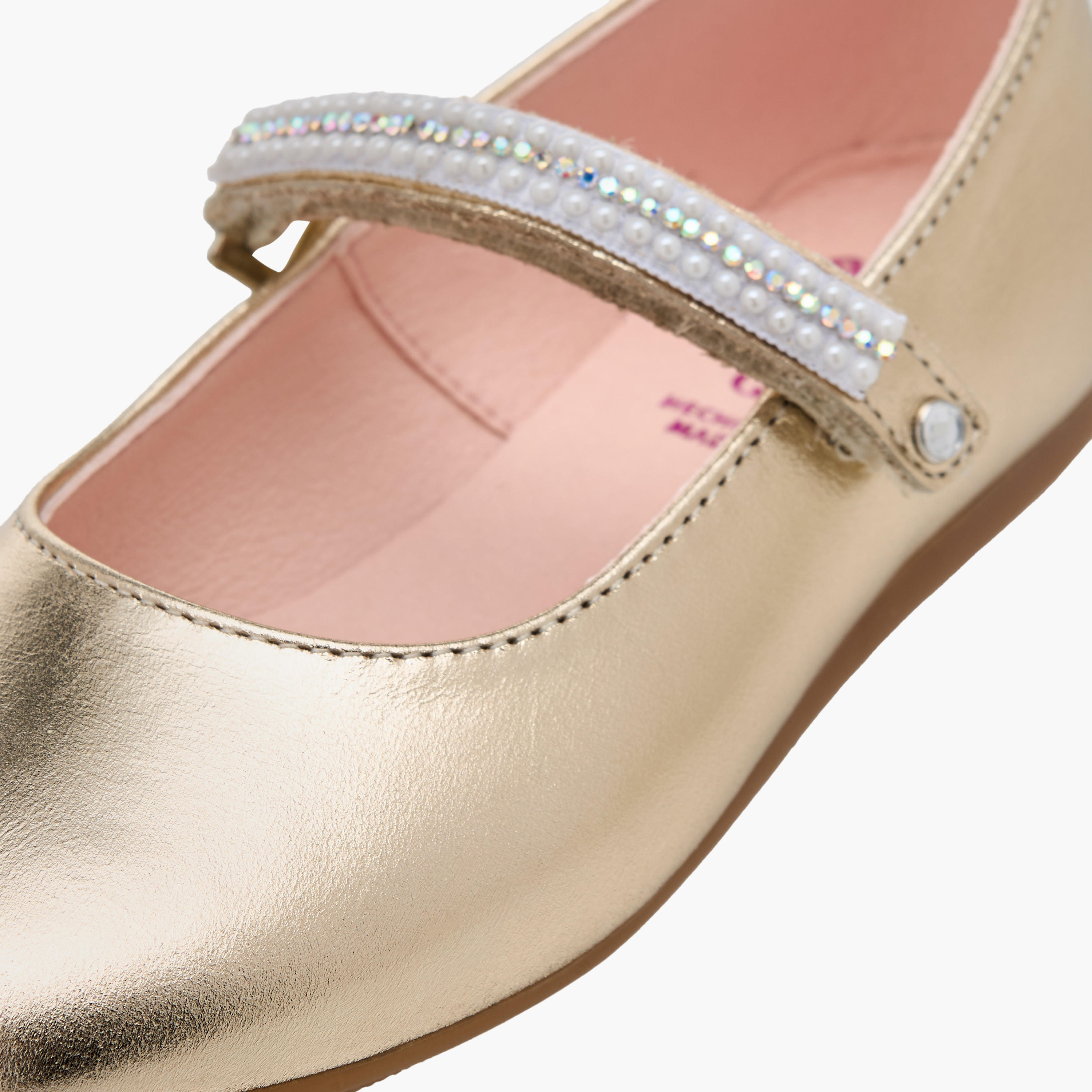 Pablosky Girls' Pearl Embellished Mary Jane Shoes with Hook and Loop Closure-girls-shoes-maryjanes-image-6
