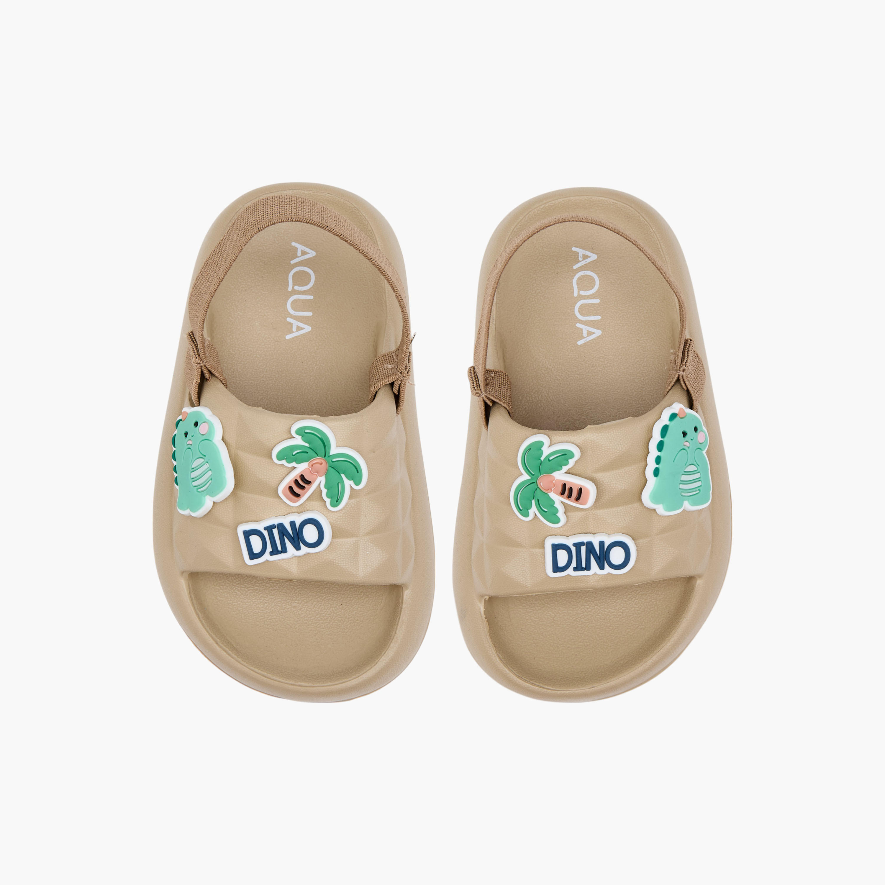 Aqua Dinosaur Applique Slides with Elasticated Strap-boys-shoes-sandals-image-1