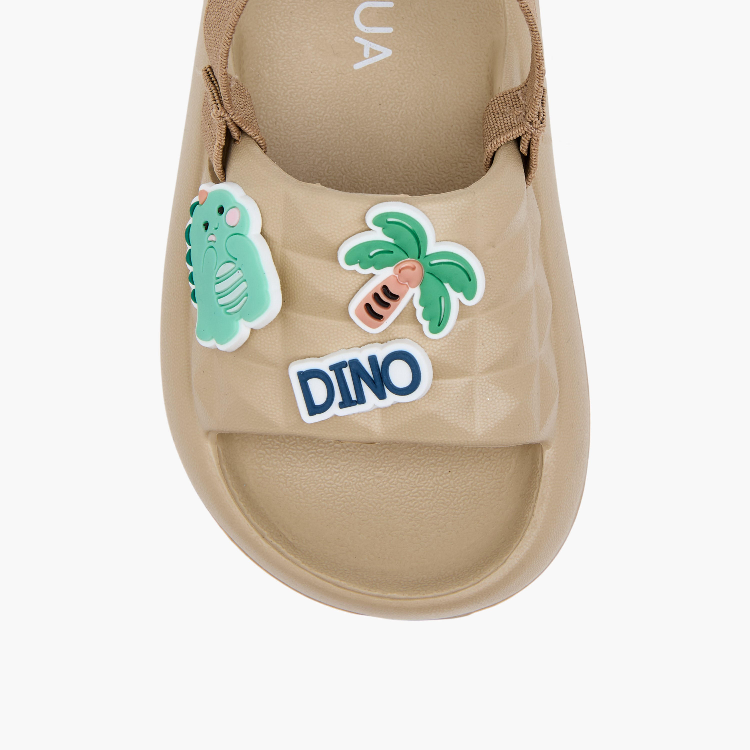 Aqua Dinosaur Applique Slides with Elasticated Strap-boys-shoes-sandals-image-4
