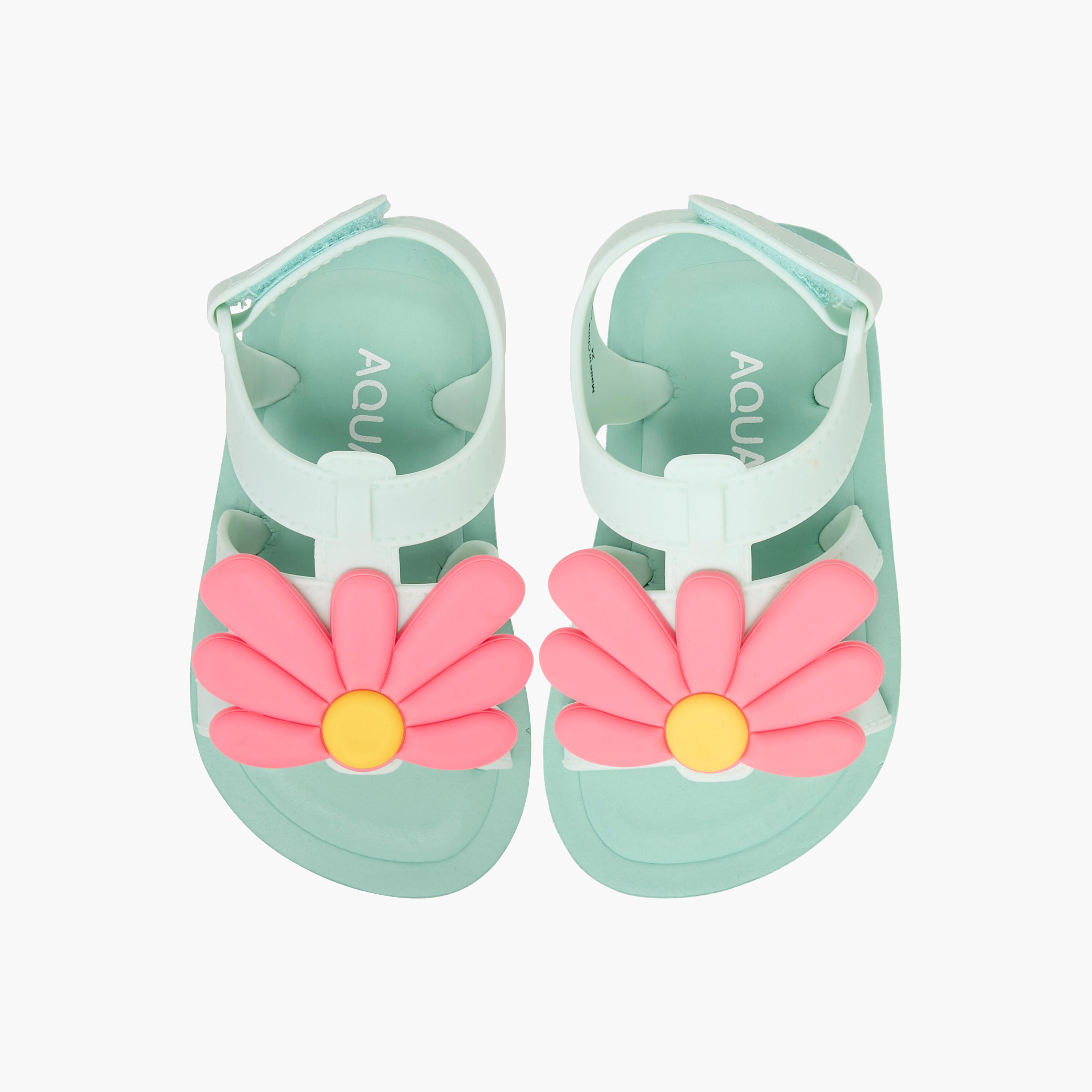 Aqua Flower Applique Sandals with Hook and Loop Closure-girls-shoes-sandals-image-1