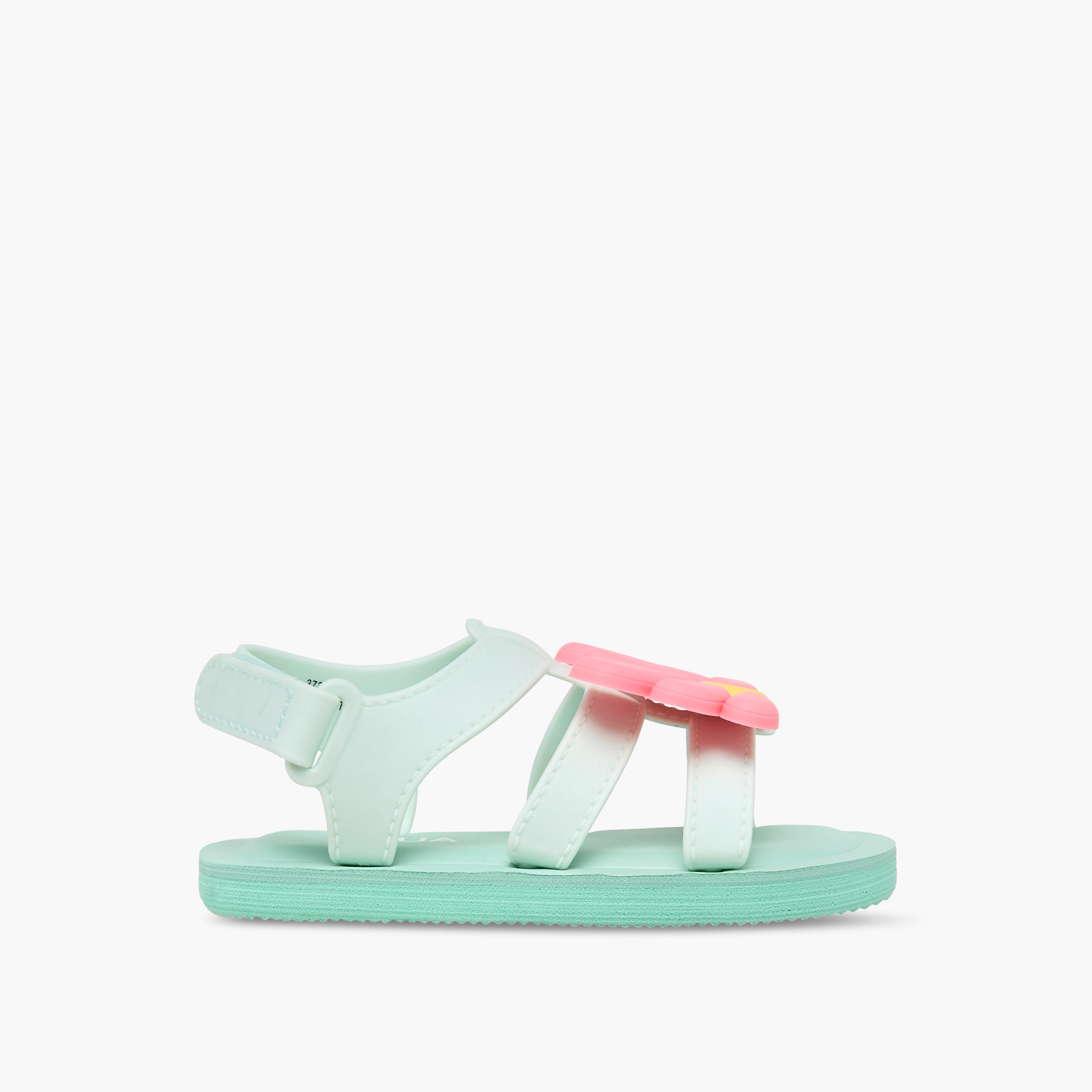Aqua Flower Applique Sandals with Hook and Loop Closure-girls-shoes-sandals-image-2