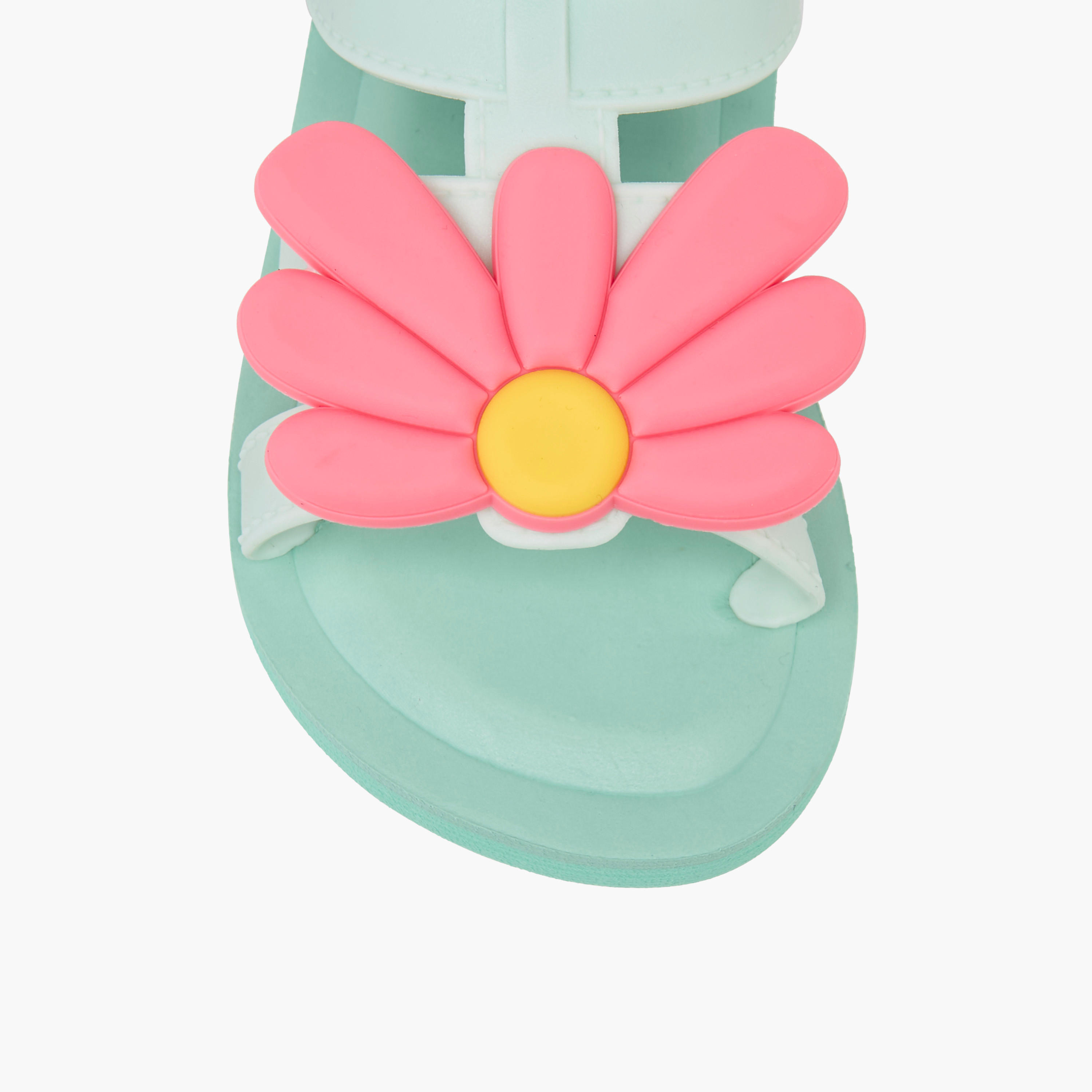 Aqua Flower Applique Sandals with Hook and Loop Closure-girls-shoes-sandals-image-3