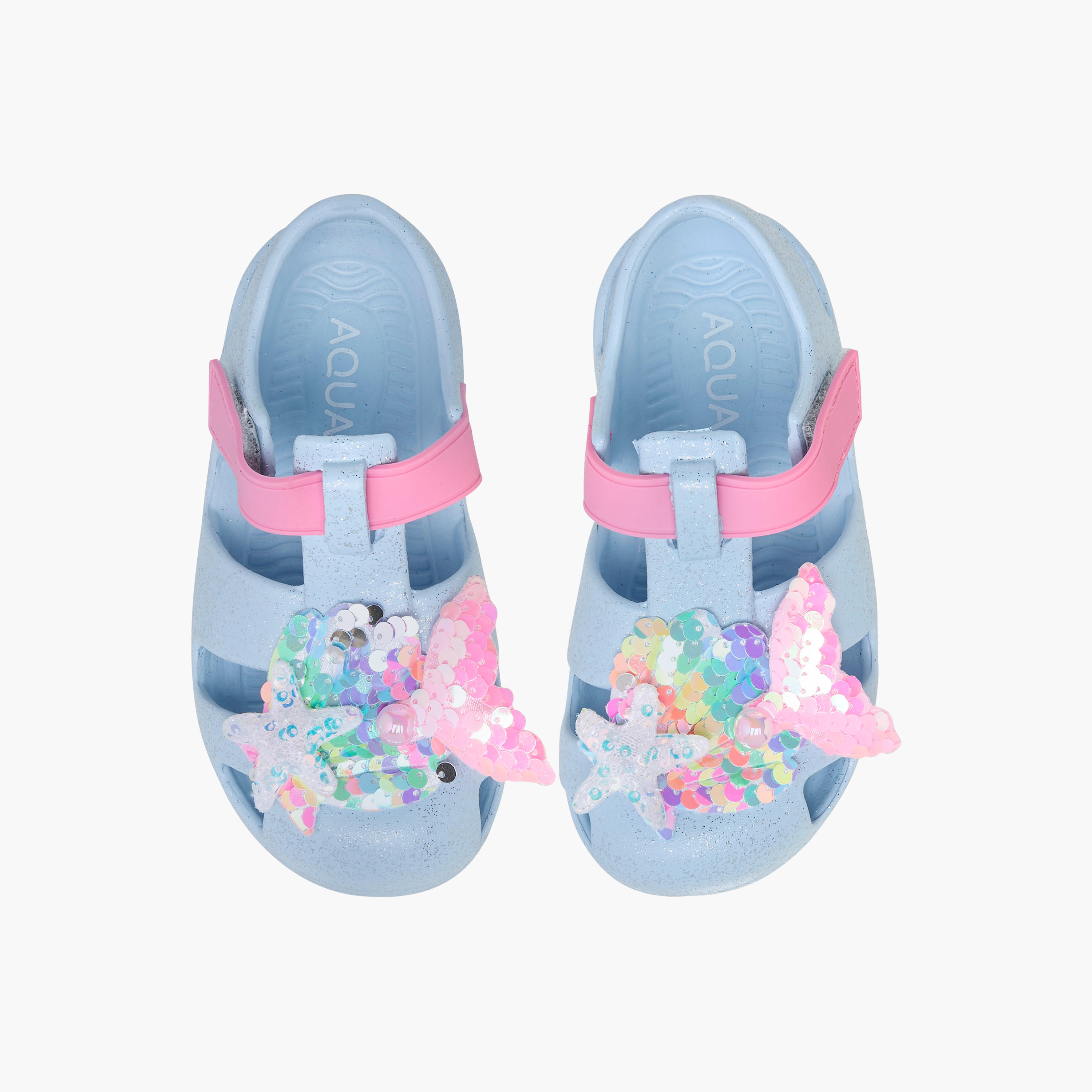 Aqua Glitter Applique Sandals with Hook and Loop Closure-girls-shoes-sandals-image-1