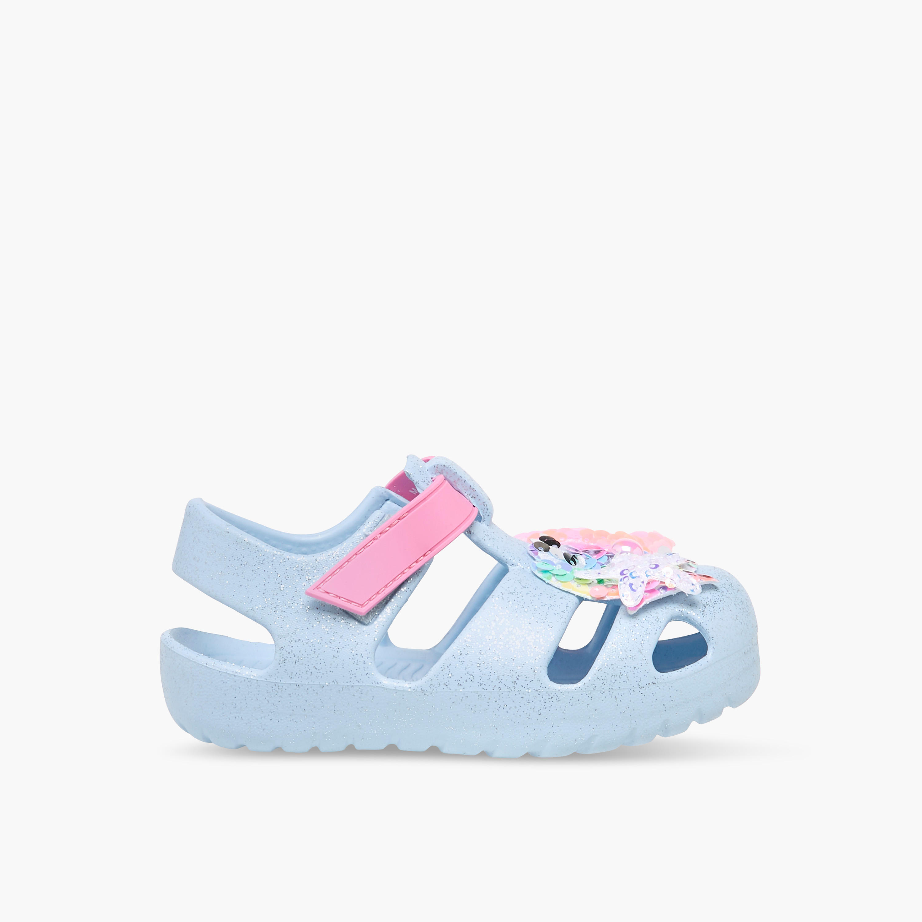 Aqua Glitter Applique Sandals with Hook and Loop Closure-girls-shoes-sandals-image-3