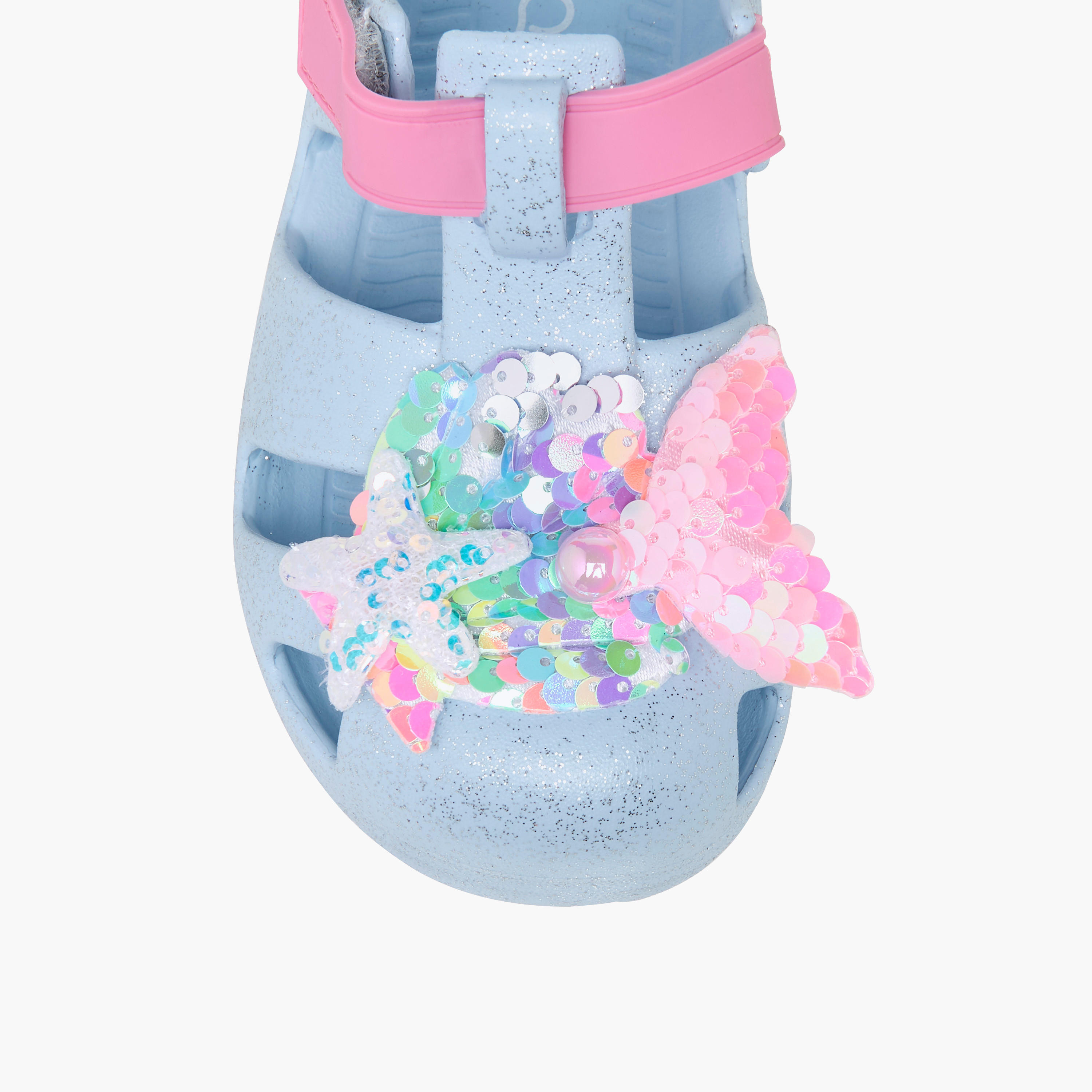 Aqua Glitter Applique Sandals with Hook and Loop Closure-girls-shoes-sandals-image-4