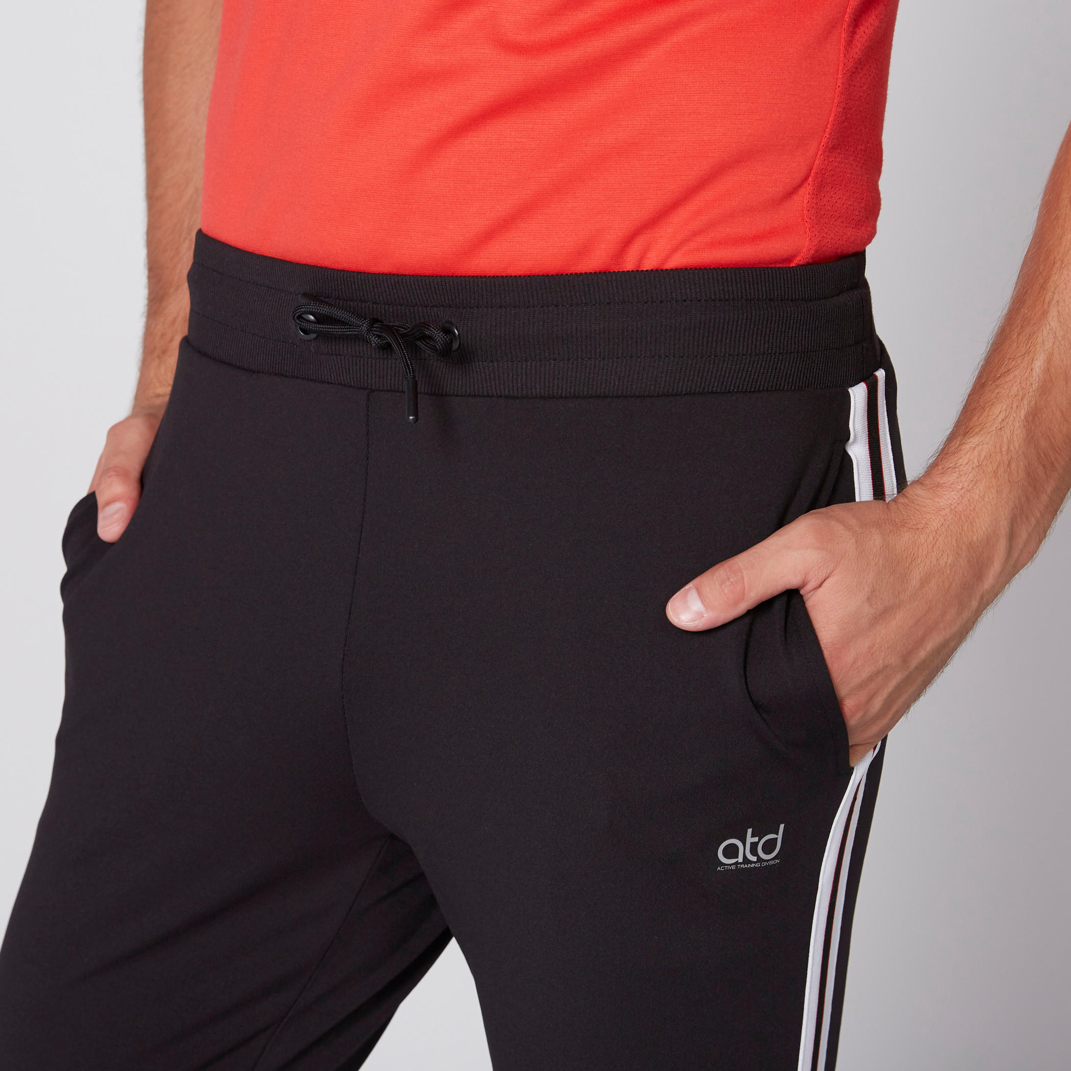 Full Length Track Pants with Elasticised Waistband and Tape Detail-men-clothing-bottoms-trousersandchinos-trousers-image-2