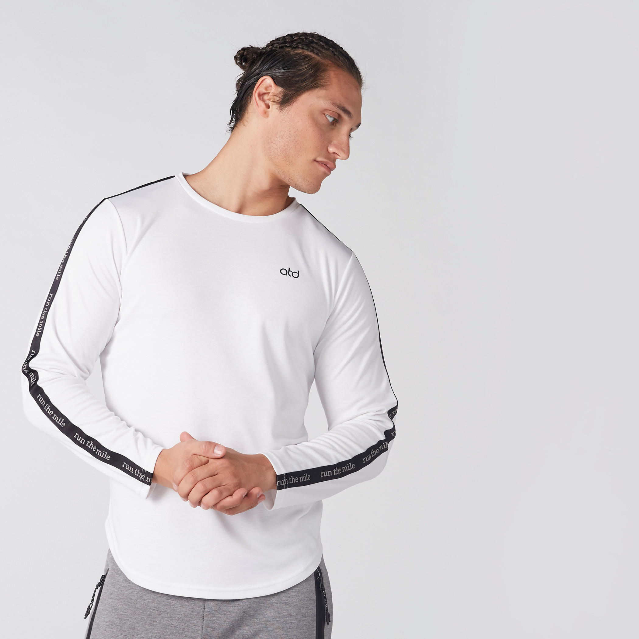 Tape Detail T-Shirt with Round Neck and Long Sleeves-men-clothing-sportswearandactivewear-tshirtsandpolos-image-1