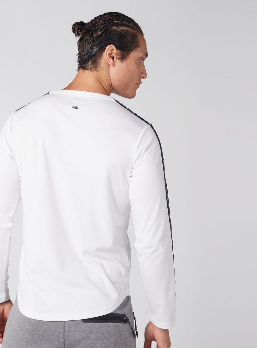 Tape Detail T-Shirt with Round Neck and Long Sleeves-men-clothing-sportswearandactivewear-tshirtsandpolos-image-2