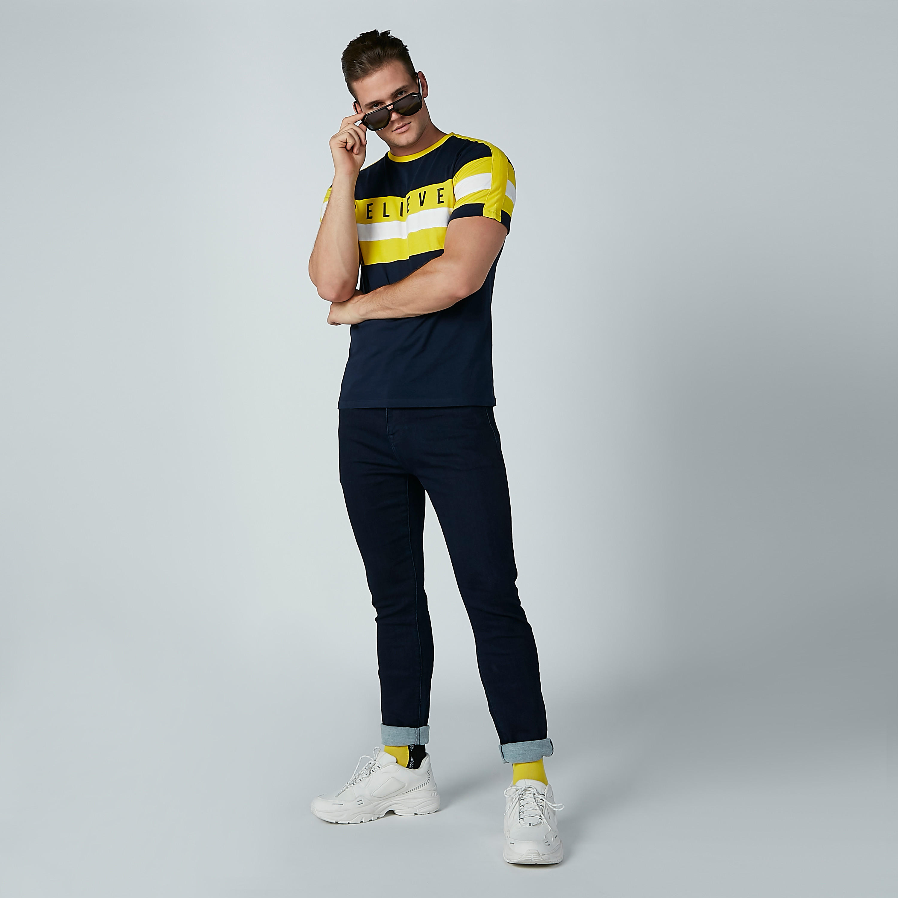 Printed T-shirt with Tape Detail and Short Sleeves-men-clothing-tshirtsandpolos-tshirts-image-1