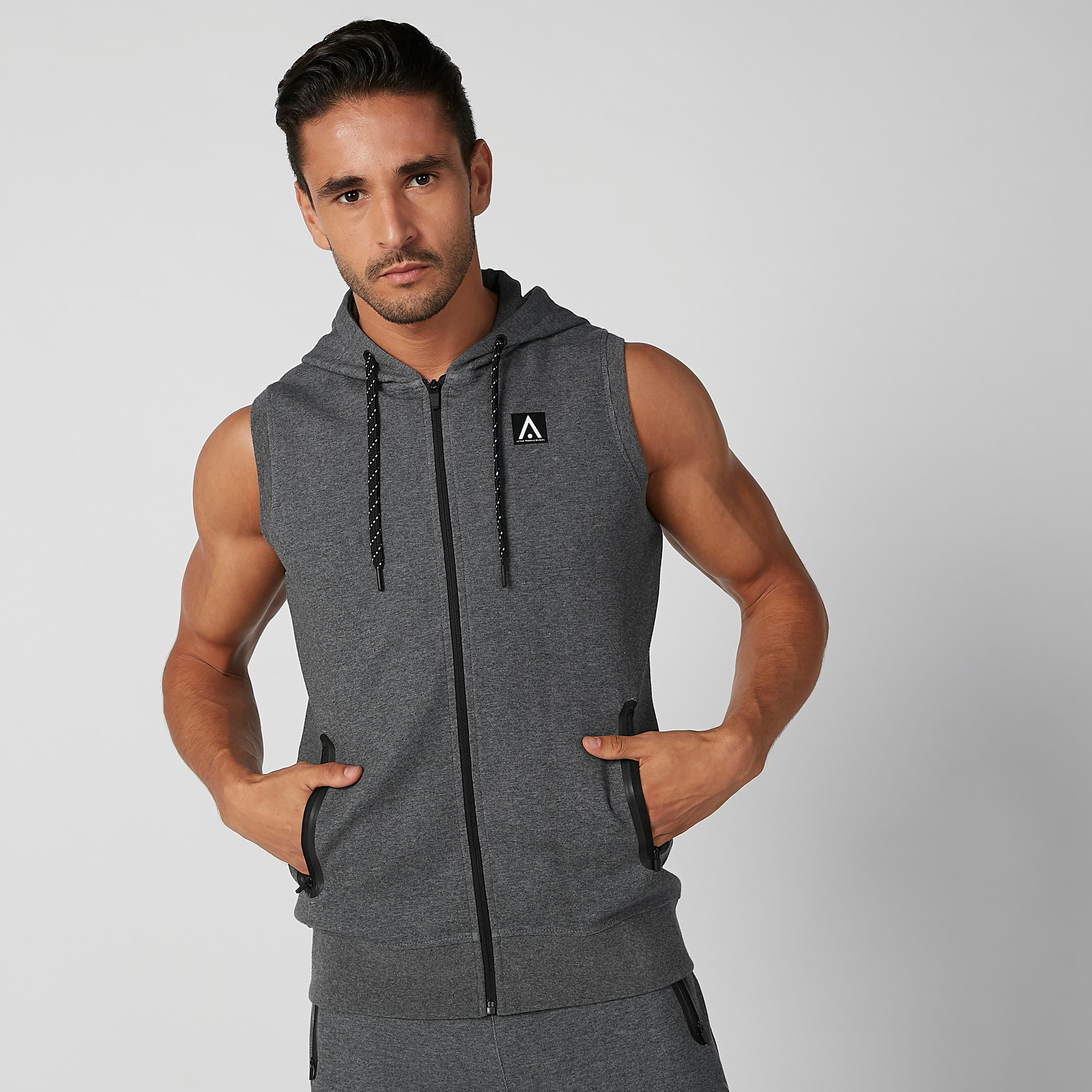 Printed Sleeveless Jacket with Kangaroo Pockets and Hood-men-clothing-jacketsandblazers-jackets-image-1