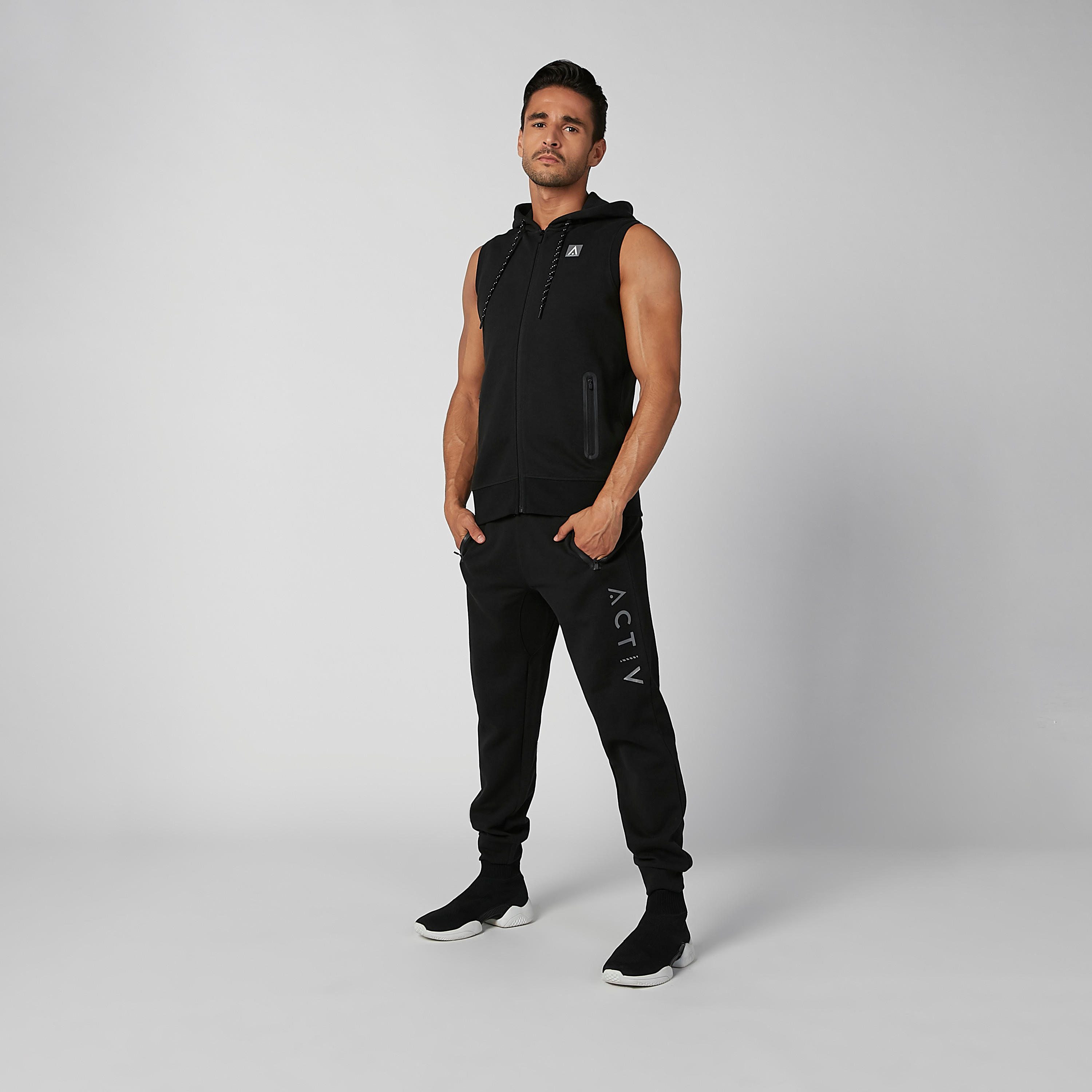 Printed Sleeveless Jacket with Kangaroo Pockets and Hood-men-clothing-jacketsandblazers-jackets-image-1