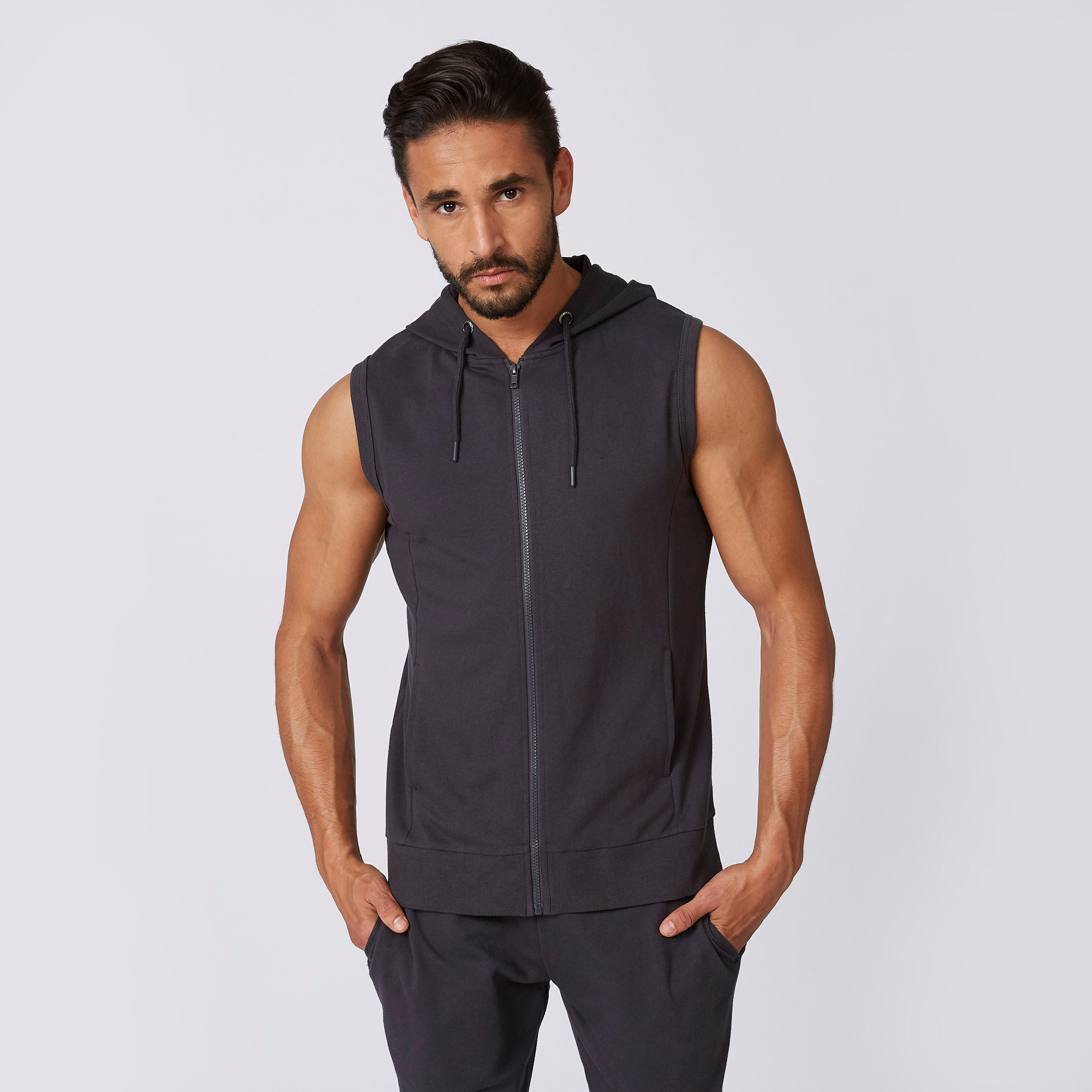 Sustainable Plain Sleeveless Hoodie with Kangaroo Pockets-men-winterwear-hoodiesandsweatshirts-image-1