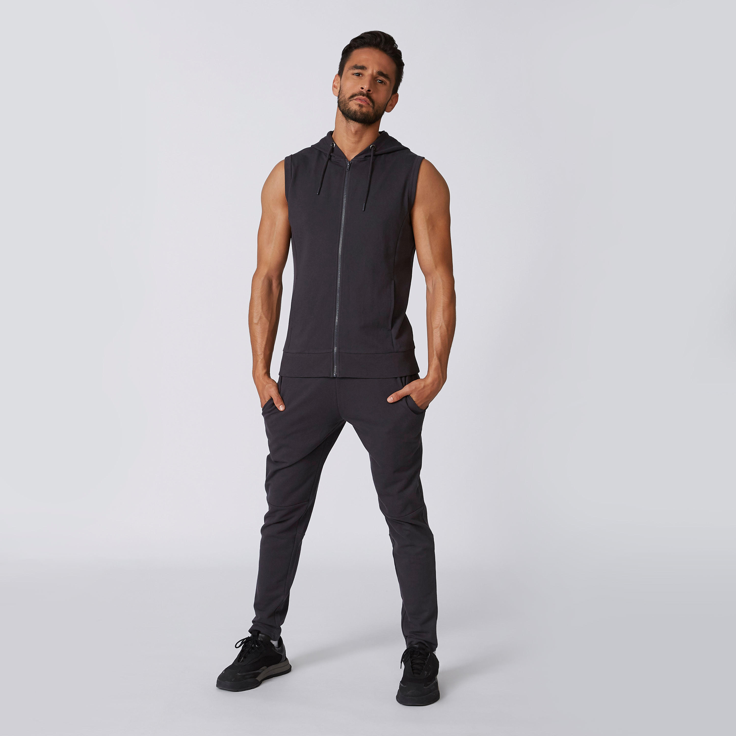 Sustainable Plain Sleeveless Hoodie with Kangaroo Pockets-men-winterwear-hoodiesandsweatshirts-image-2