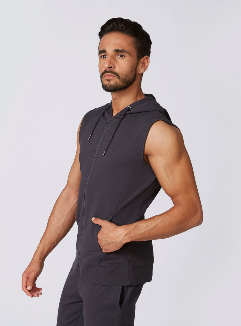Sustainable Plain Sleeveless Hoodie with Kangaroo Pockets-men-winterwear-hoodiesandsweatshirts-image-5