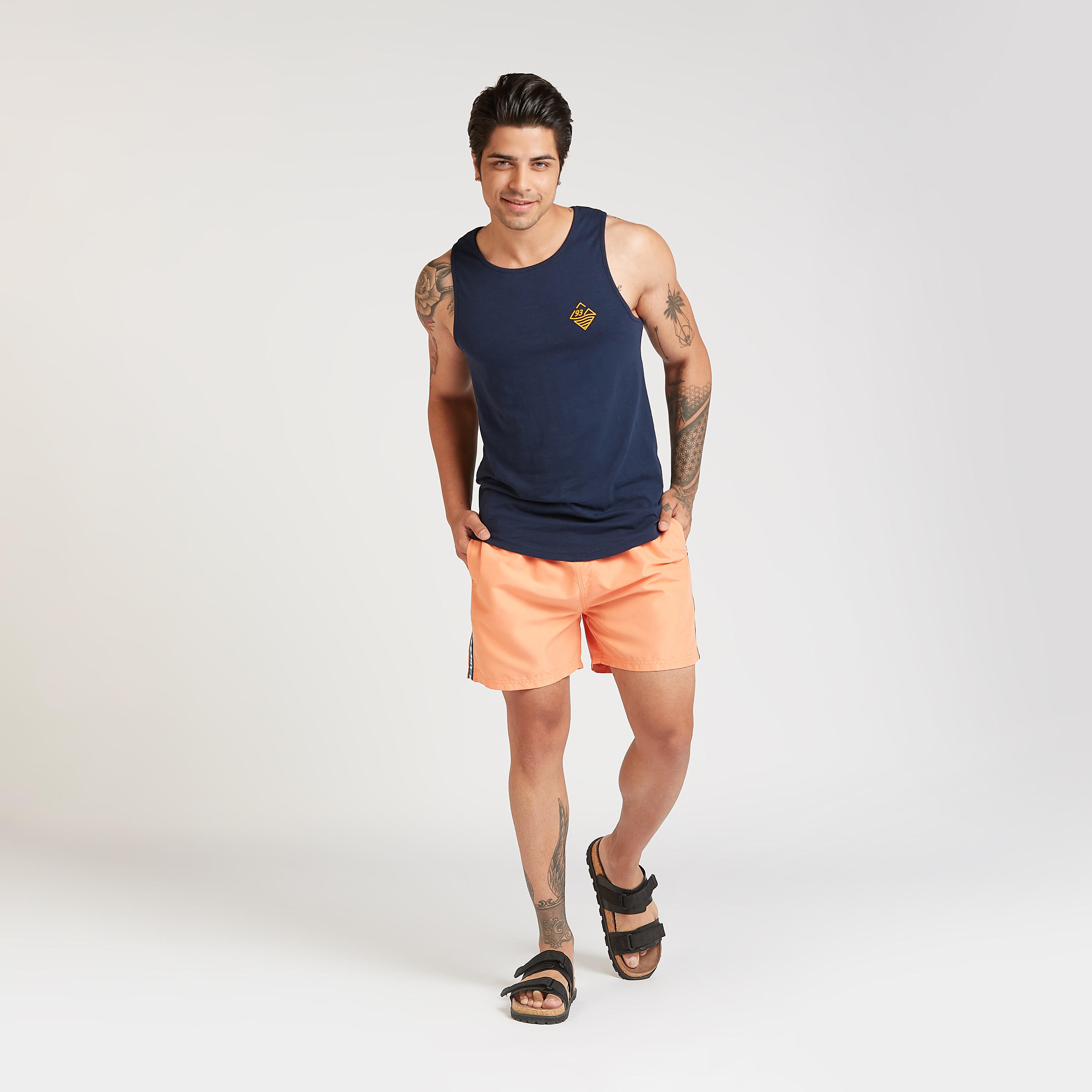 Solid Tape Detail Shorts with Pocket Detail and Drawstring Closure-men-clothing-bottoms-shorts-image-2