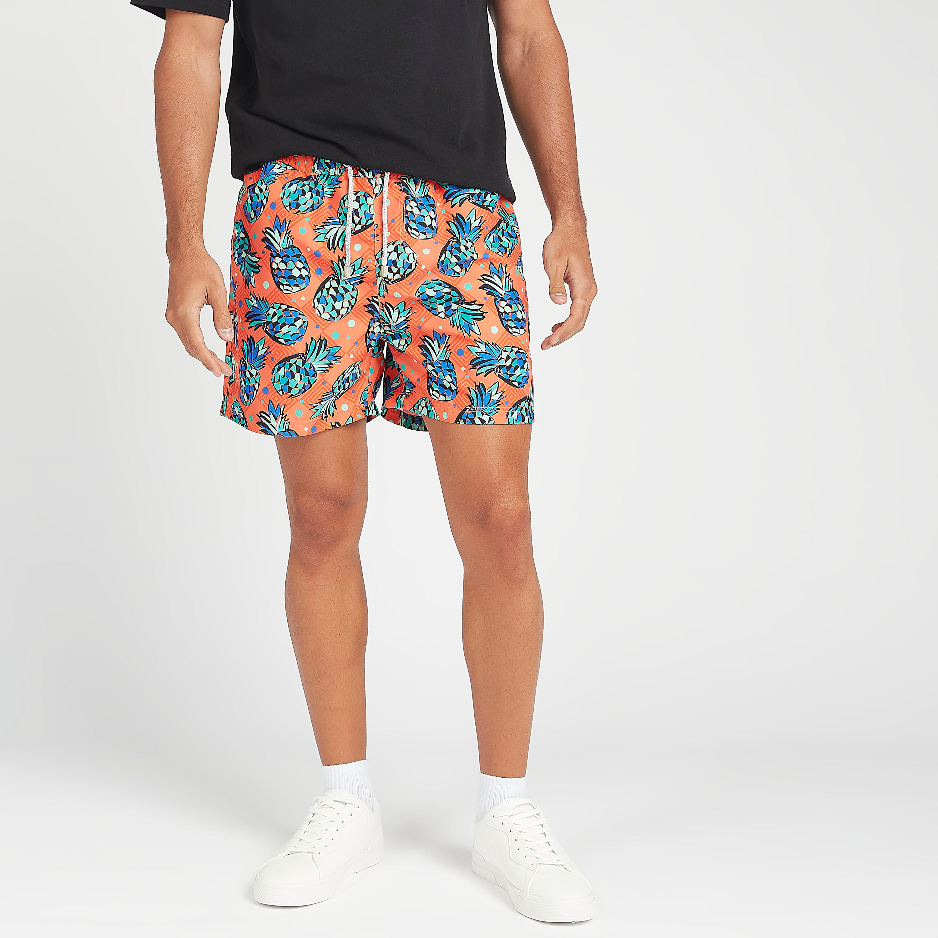 Pineapple Print  Beach Shorts with Drawstring Closure-men-clothing-bottoms-shorts-image-1