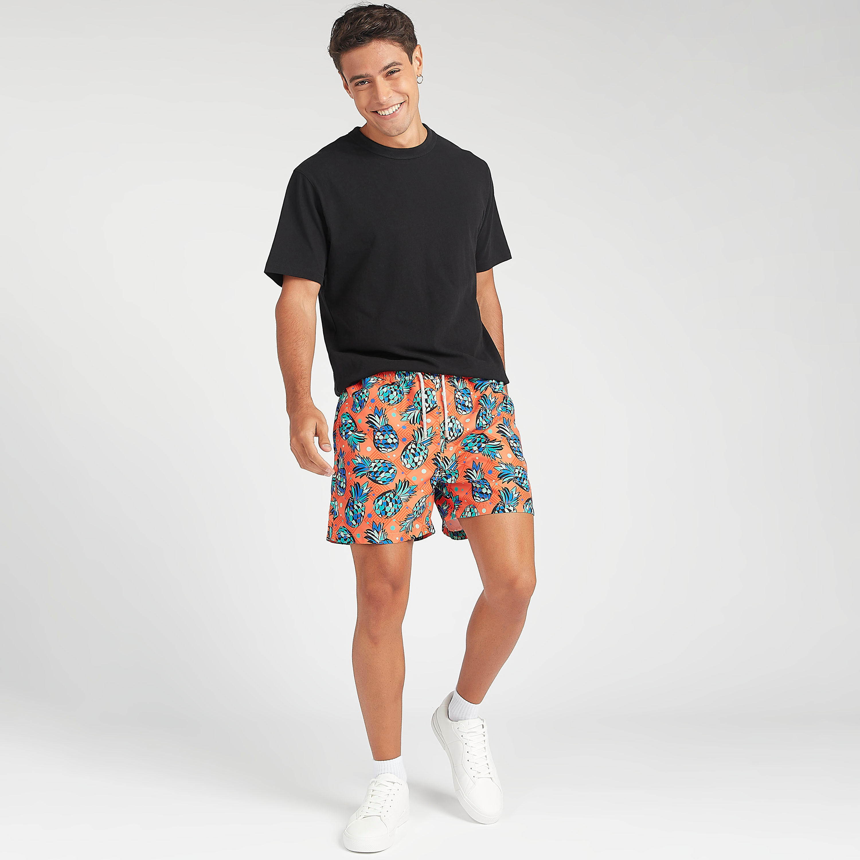 Pineapple Print  Beach Shorts with Drawstring Closure-men-clothing-bottoms-shorts-image-2