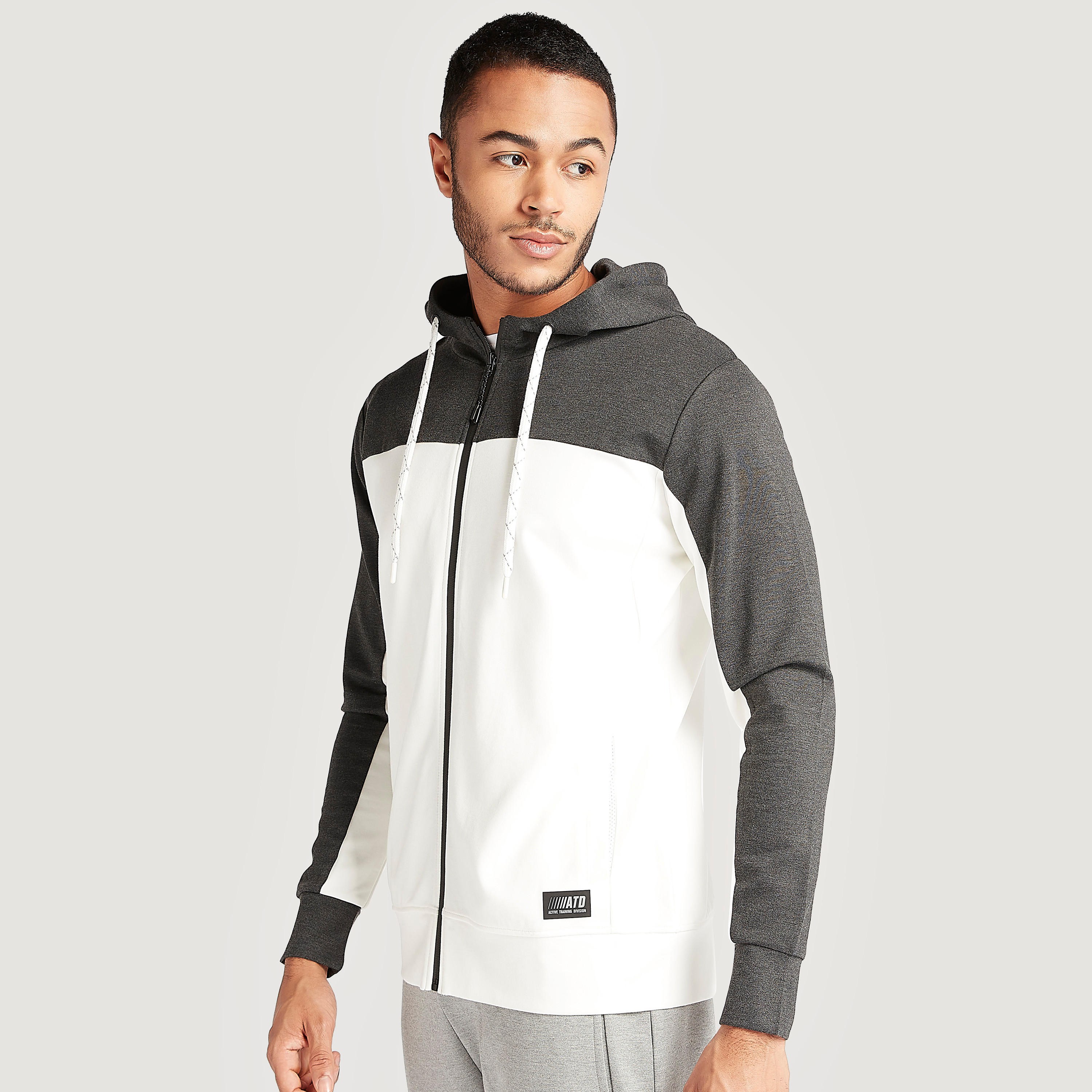 Panelled Hoodie with Zip Closure and Pocket-men-winterwear-hoodiesandsweatshirts-image-1
