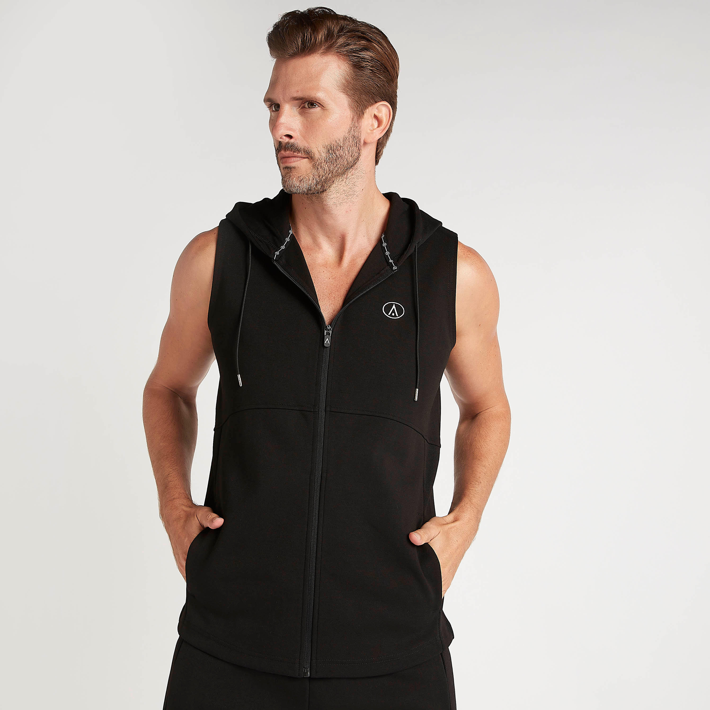 Solid Zip Through Sleeveless Hoodie with Pockets-men-winterwear-hoodiesandsweatshirts-image-1