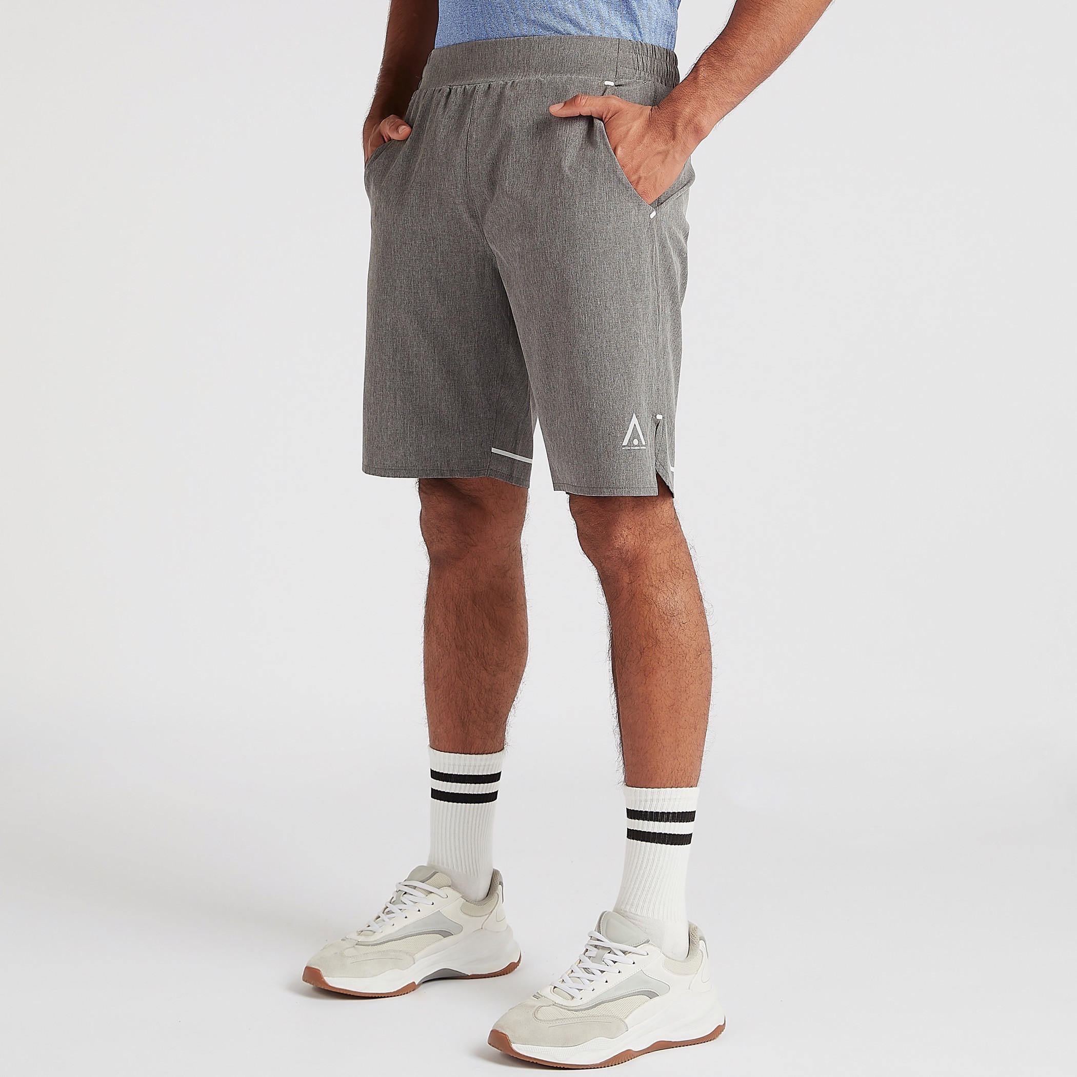 Solid Shorts with Semi-Elasticated Waistband and Pockets-men-clothing-sportswearandactivewear-bottoms-image-1
