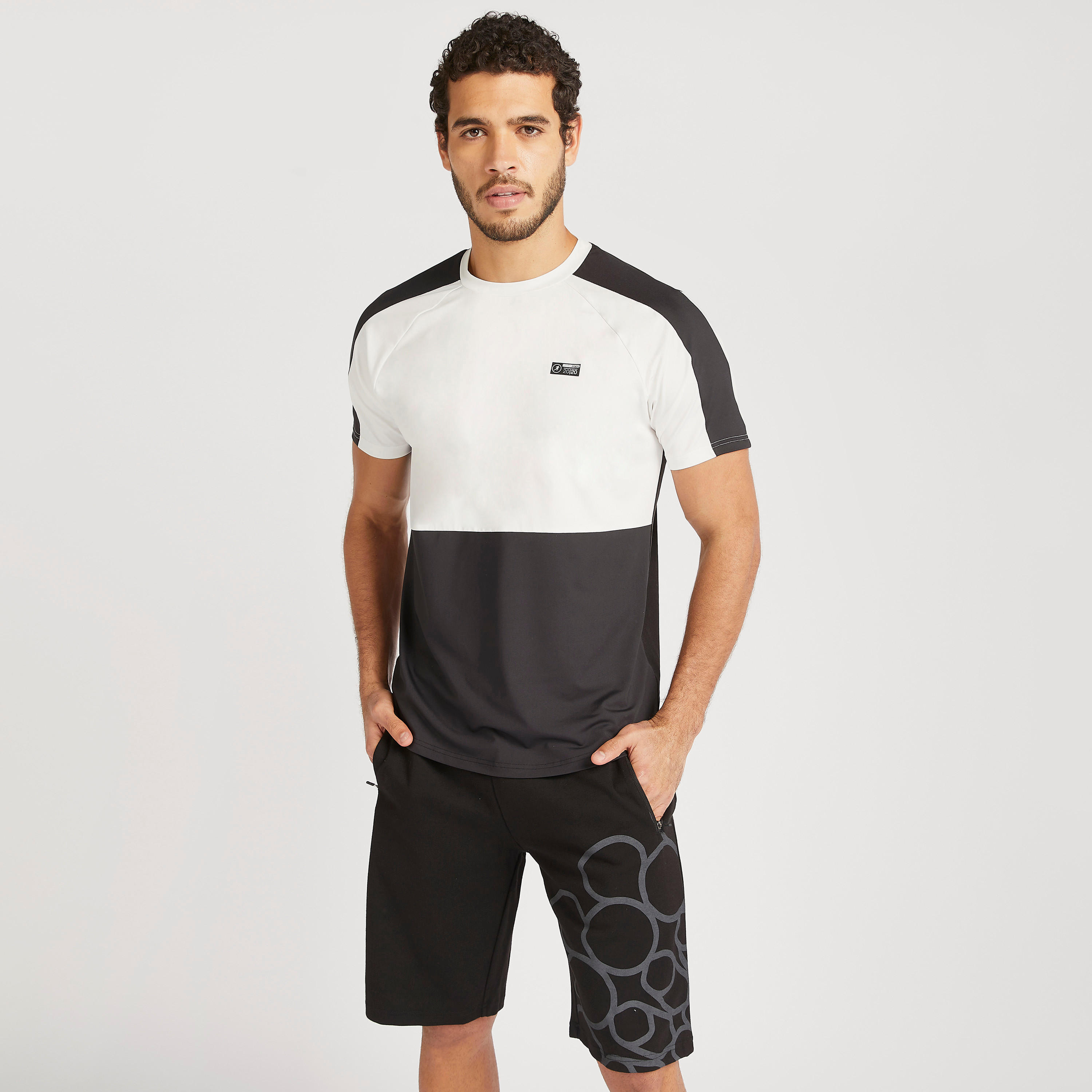 Colourblocked Crew Neck T-shirt with Short Sleeves-men-clothing-sportswearandactivewear-tshirtsandpolos-image-1