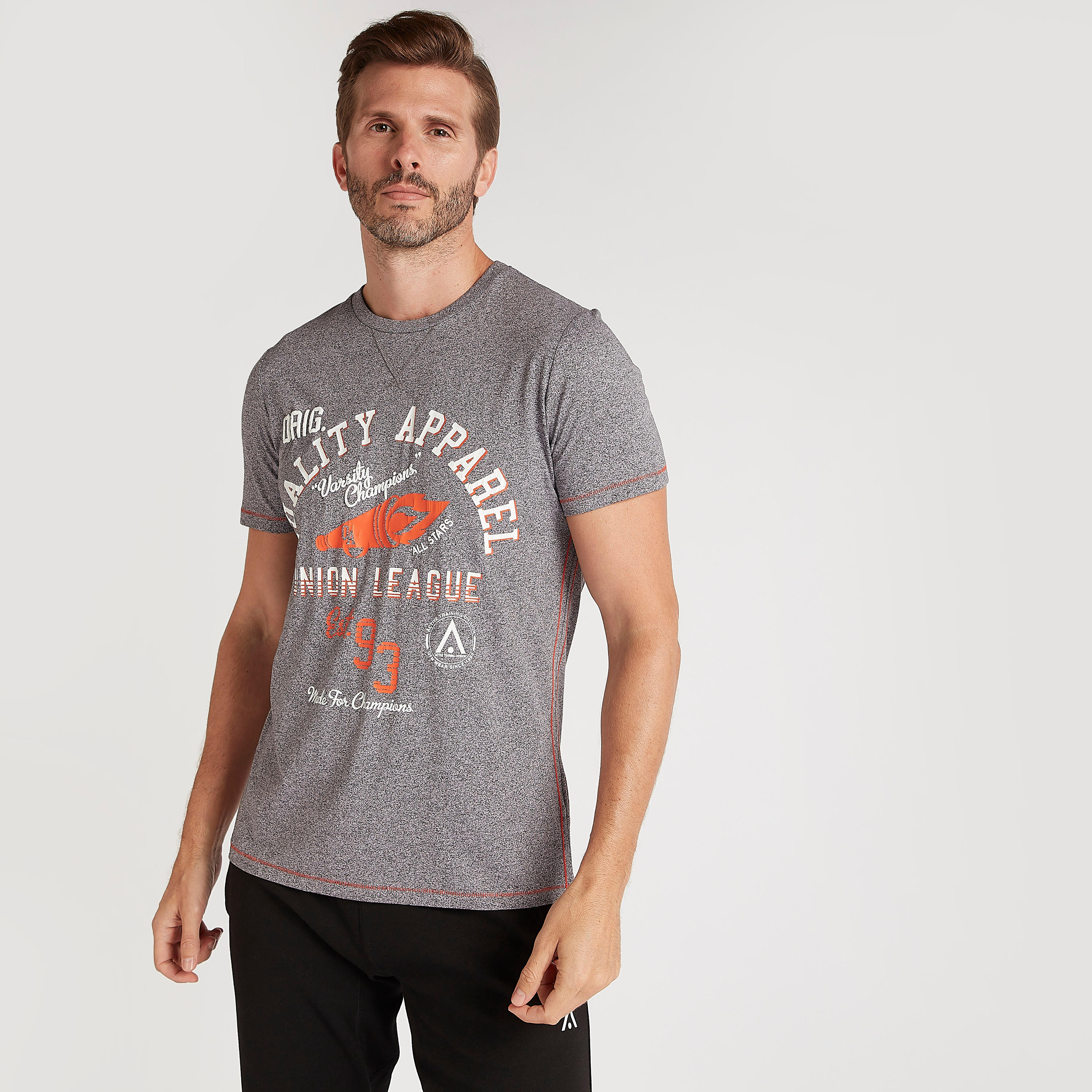 Graphic Print Crew Neck T-shirt with Short Sleeves-men-clothing-sportswearandactivewear-tshirtsandpolos-image-1