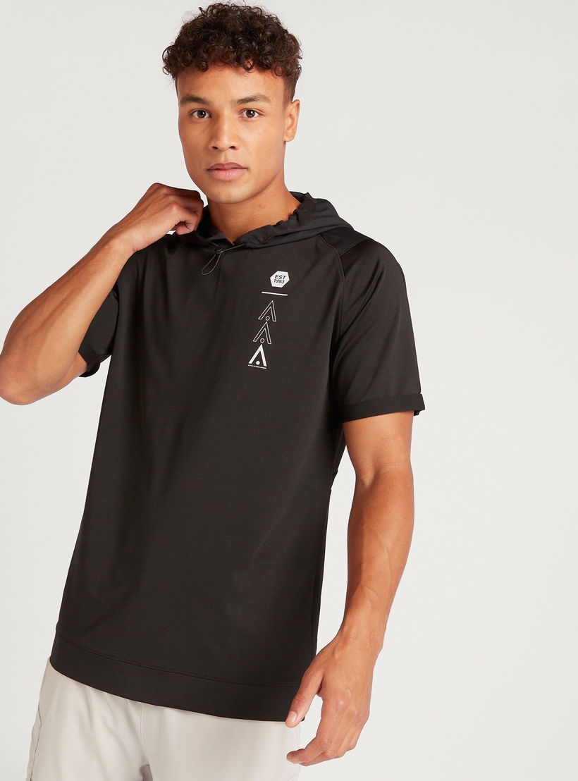 Printed Hooded T-shirt with Short Sleeves-men-clothing-sportswearandactivewear-tshirtsandpolos-image-1