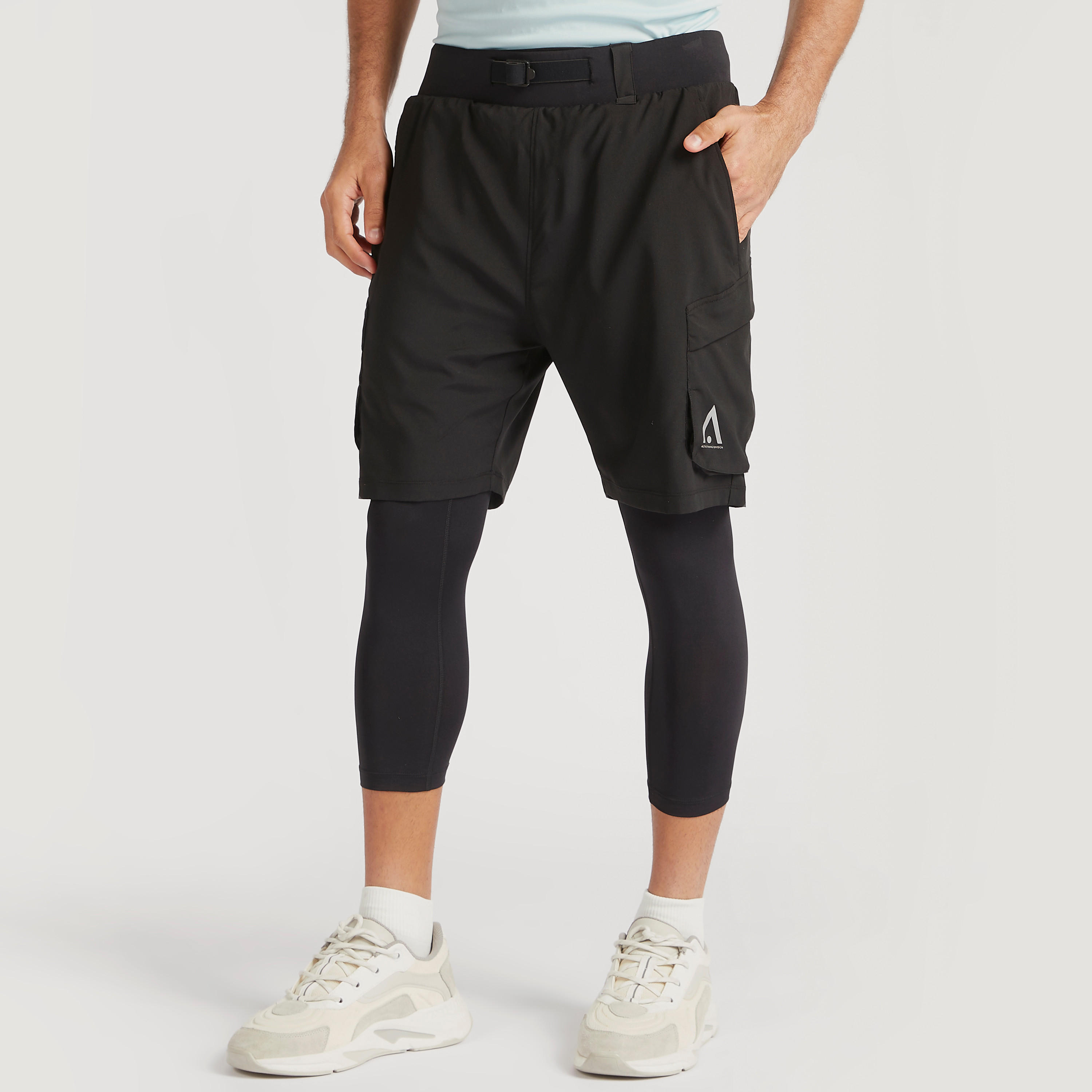 Solid Shorts with Pockets and Buckle Detailed Waistband-men-clothing-sportswearandactivewear-bottoms-image-1