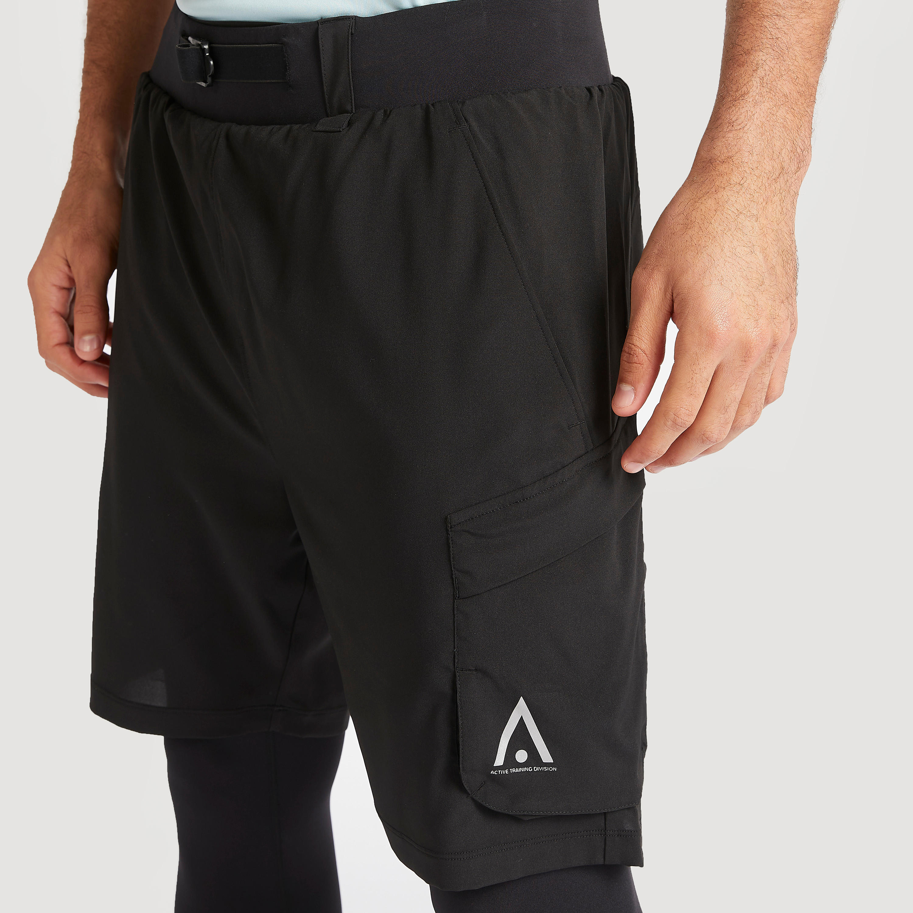 Solid Shorts with Pockets and Buckle Detailed Waistband-men-clothing-sportswearandactivewear-bottoms-image-3
