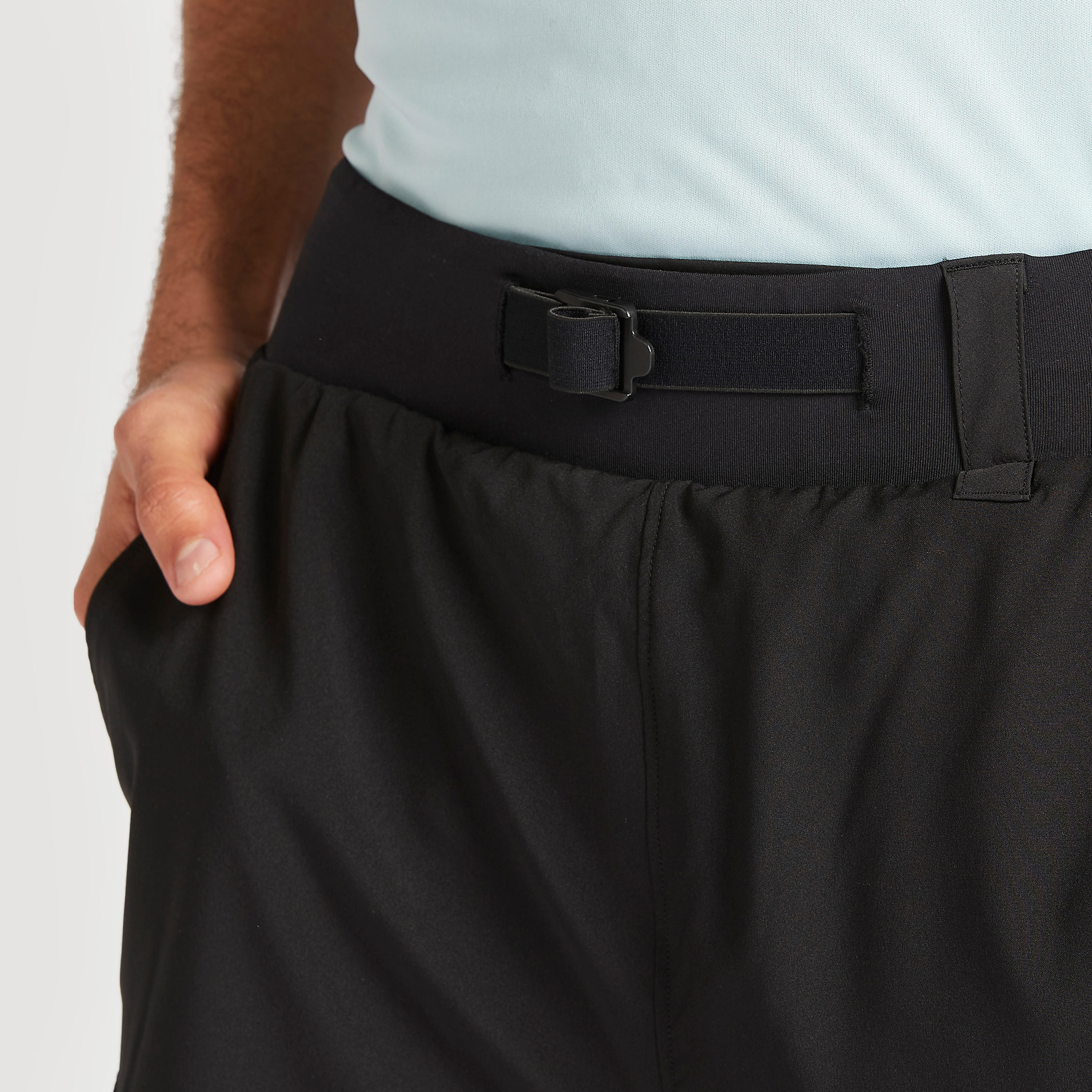 Solid Shorts with Pockets and Buckle Detailed Waistband-men-clothing-sportswearandactivewear-bottoms-image-5