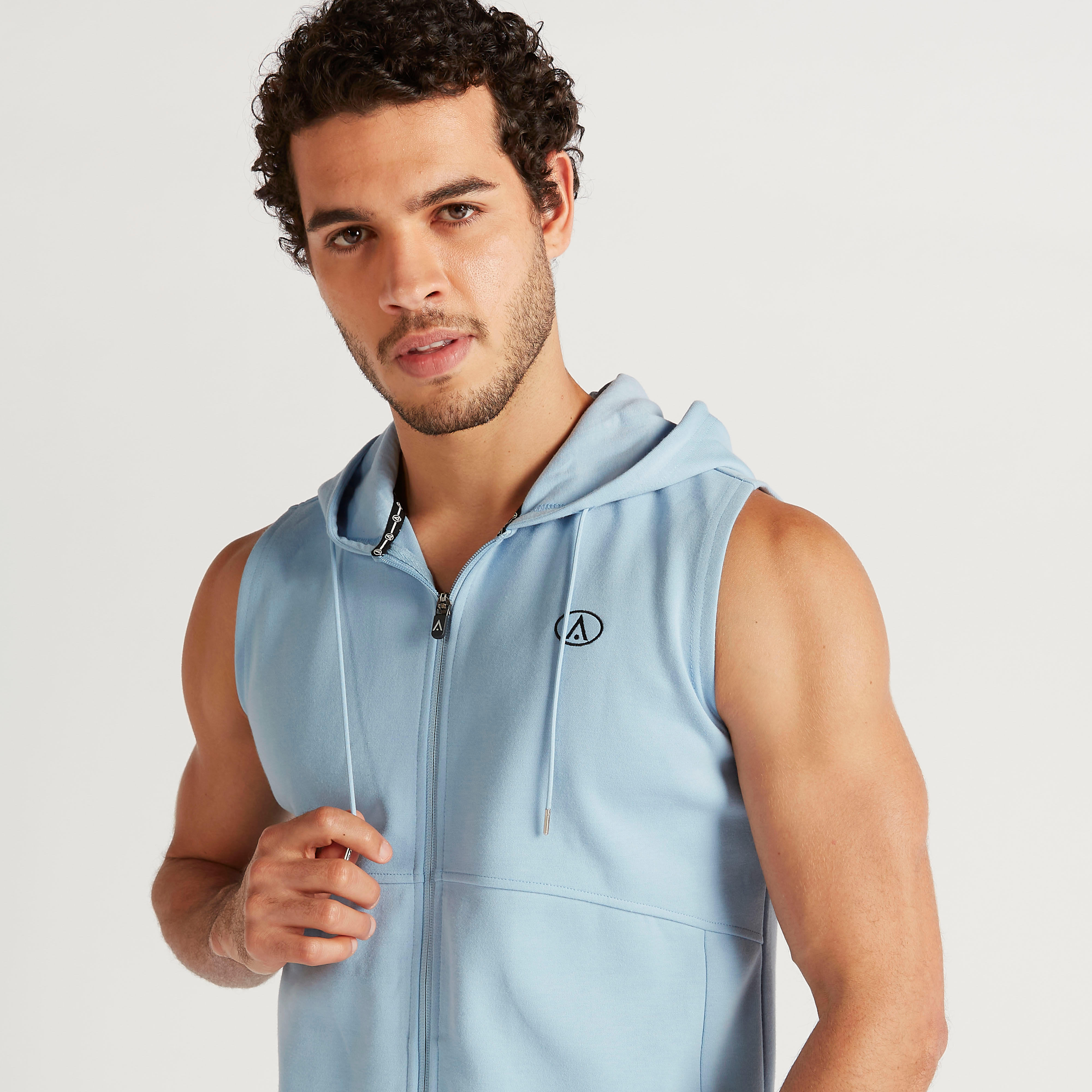 Solid Sleeveless Zip Through Hoodie with Pockets-men-winterwear-hoodiesandsweatshirts-image-3