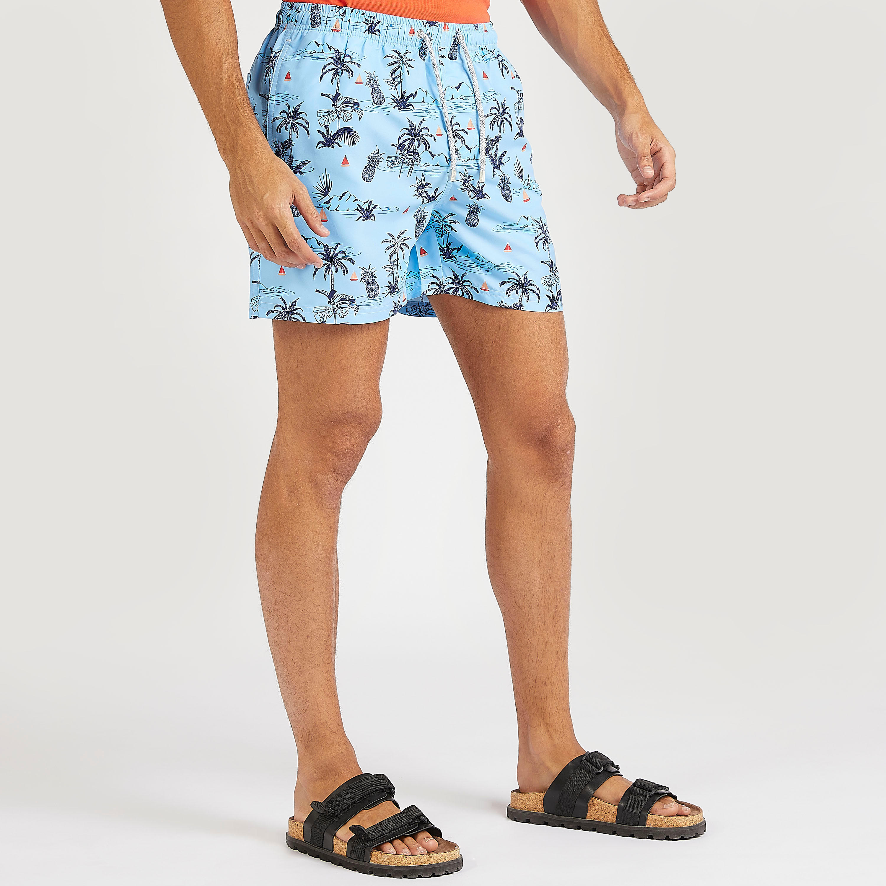 Tropical Print Swim Shorts with Drawstring Closure-men-clothing-bottoms-shorts-image-1