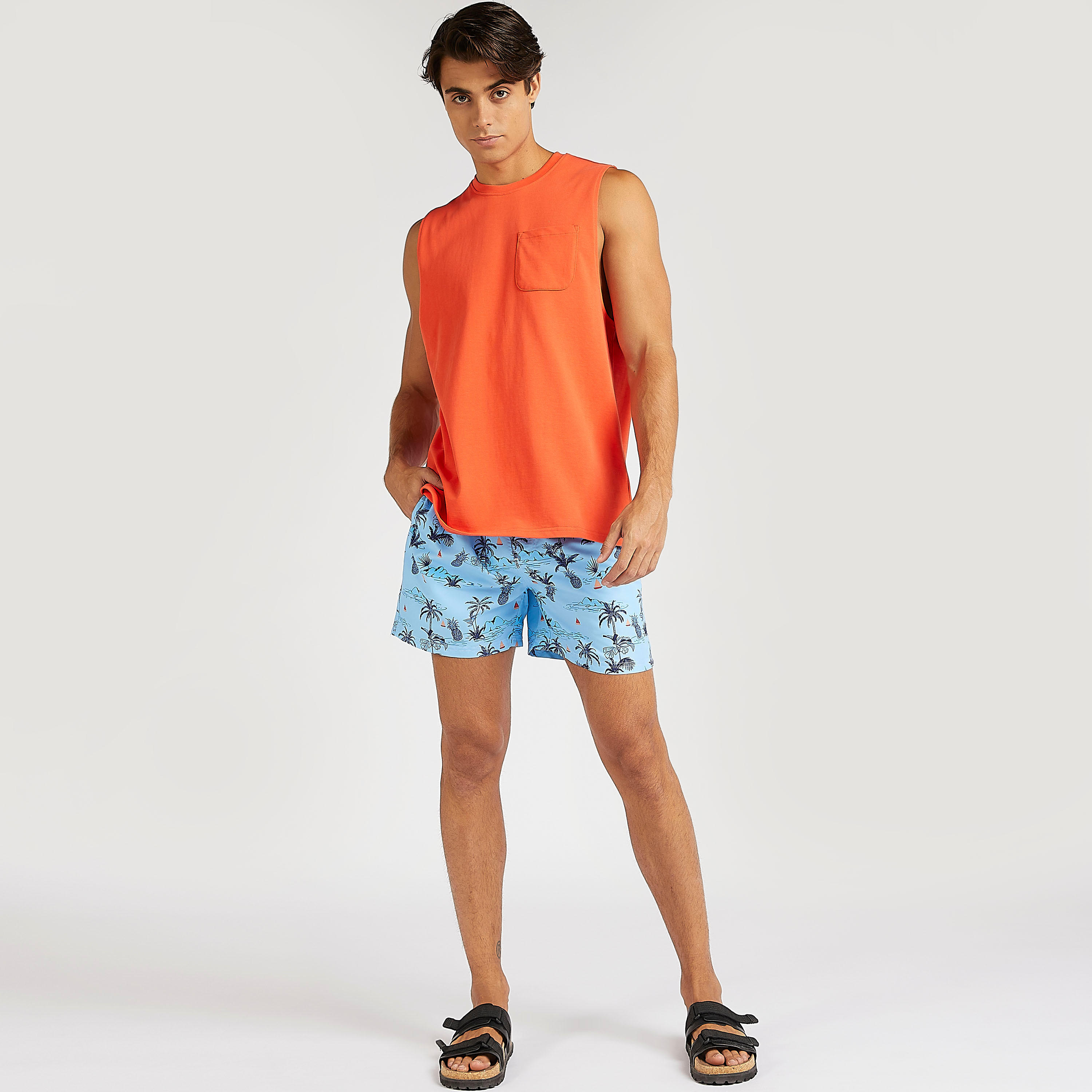 Tropical Print Swim Shorts with Drawstring Closure-men-clothing-bottoms-shorts-image-2