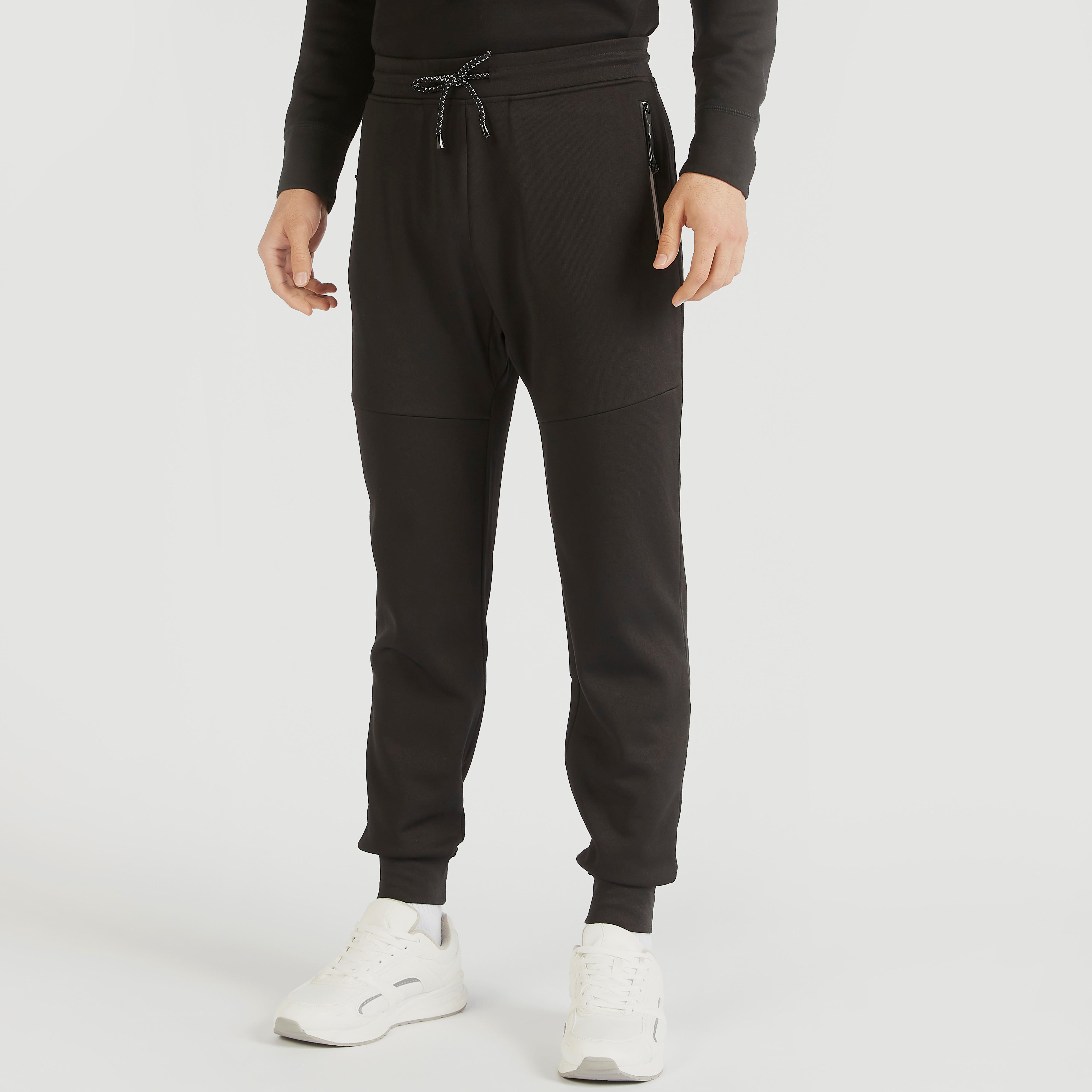 بنطلون رياضي سادة برباط إغلاق وجيوب بسحّاب-men-clothing-sportswearandactivewear-bottoms-image-4